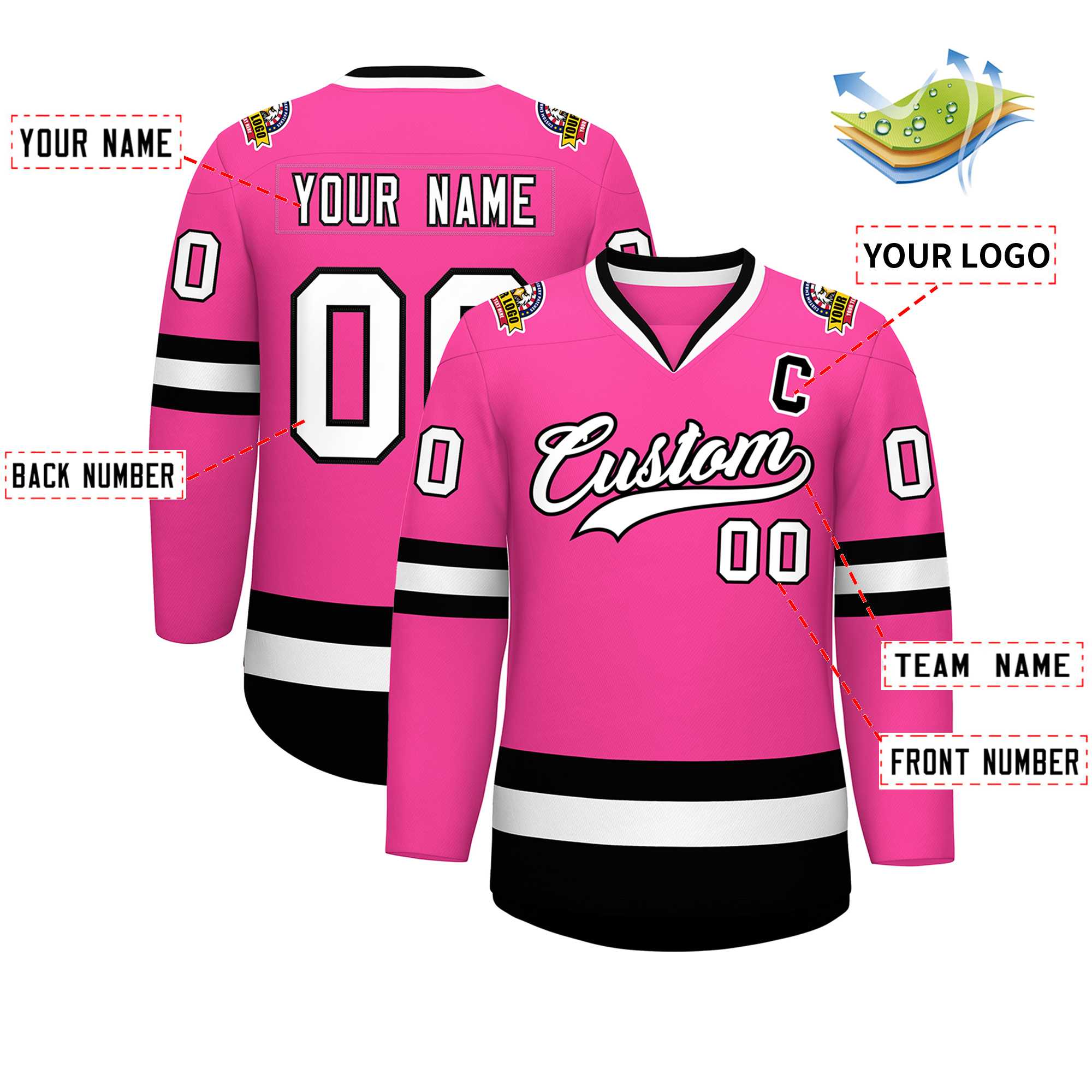 Custom Pink White-Black Classic Style Hockey Jersey | KXKSHOP