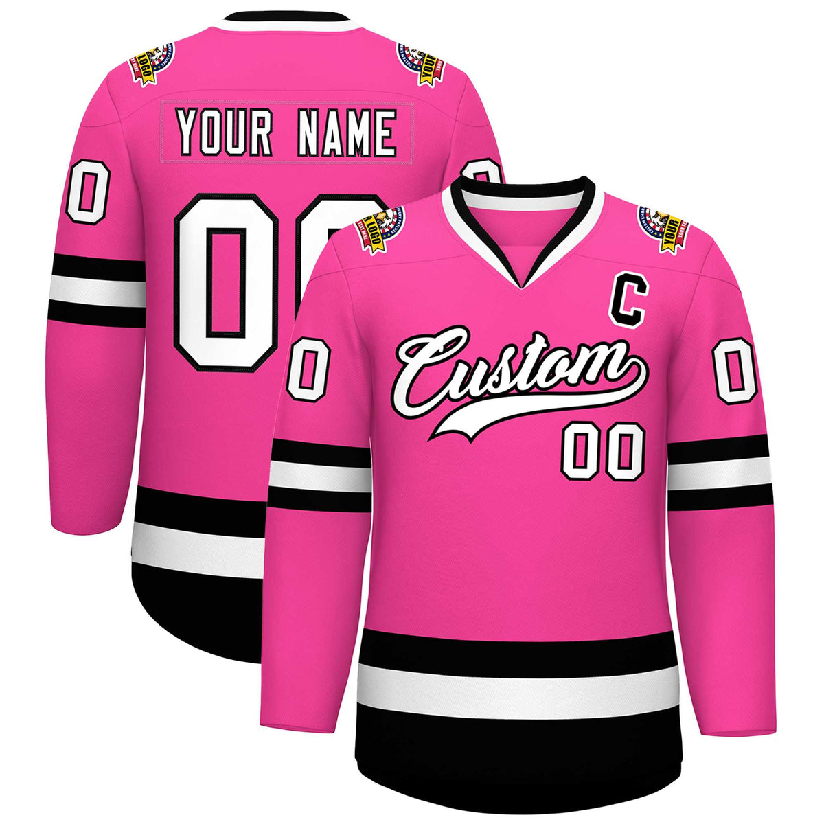 Custom Pink White-Black Classic Style Hockey Jersey | KXKSHOP