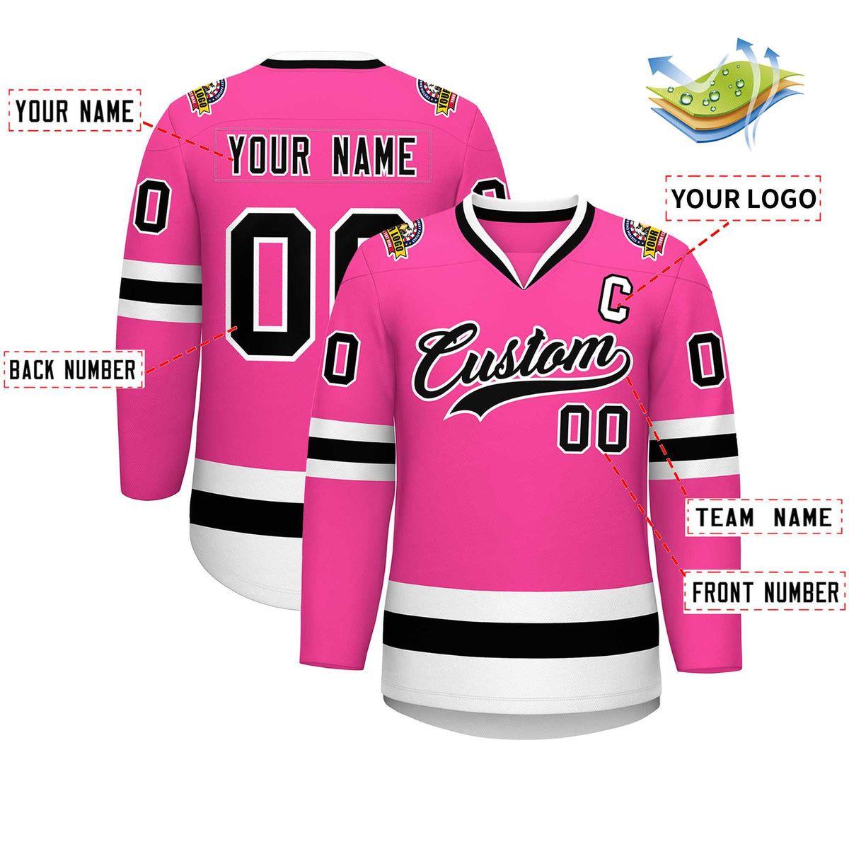 Custom Pink Black-White Classic Style Hockey Jersey | KXKSHOP