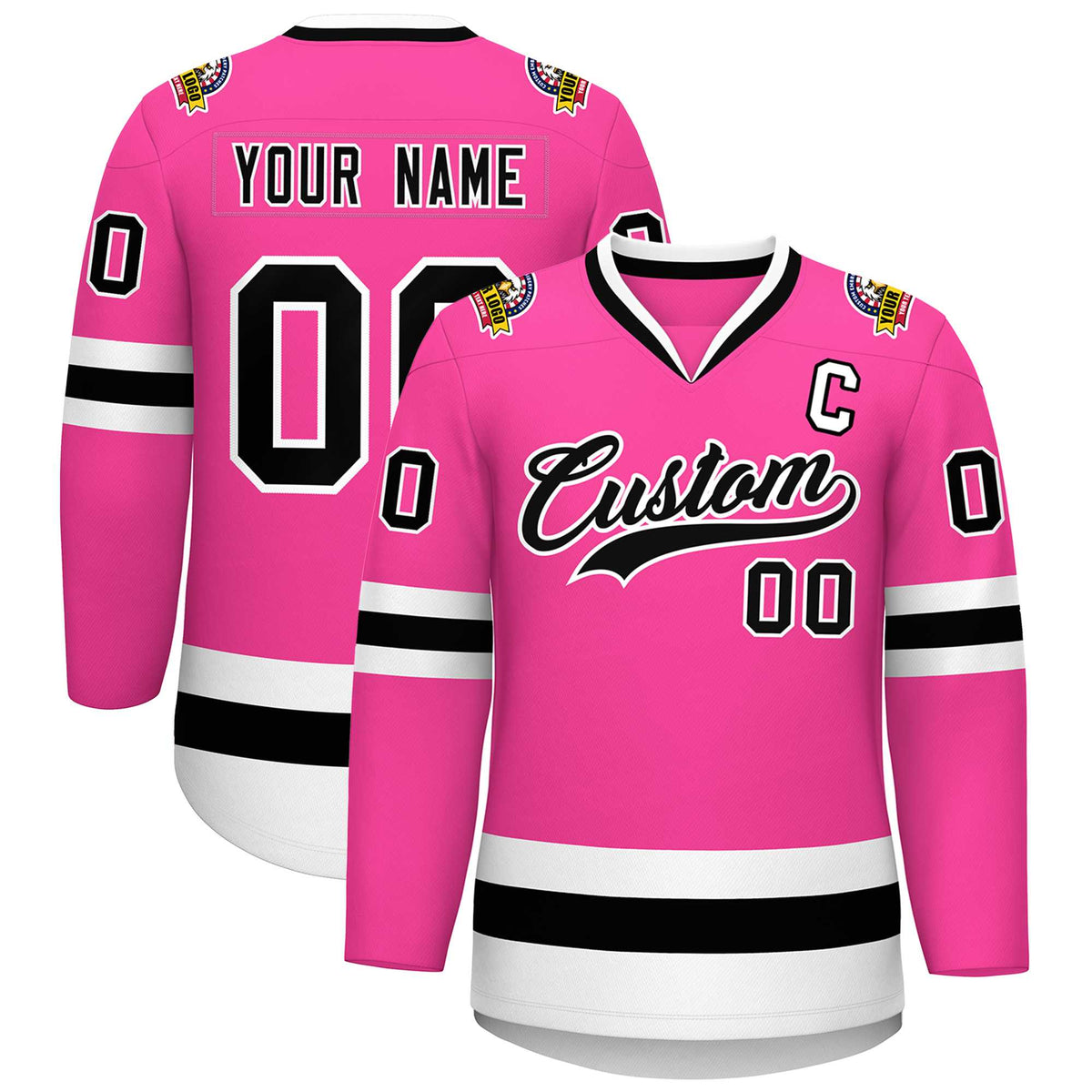 Custom Pink Black-White Classic Style Hockey Jersey | KXKSHOP