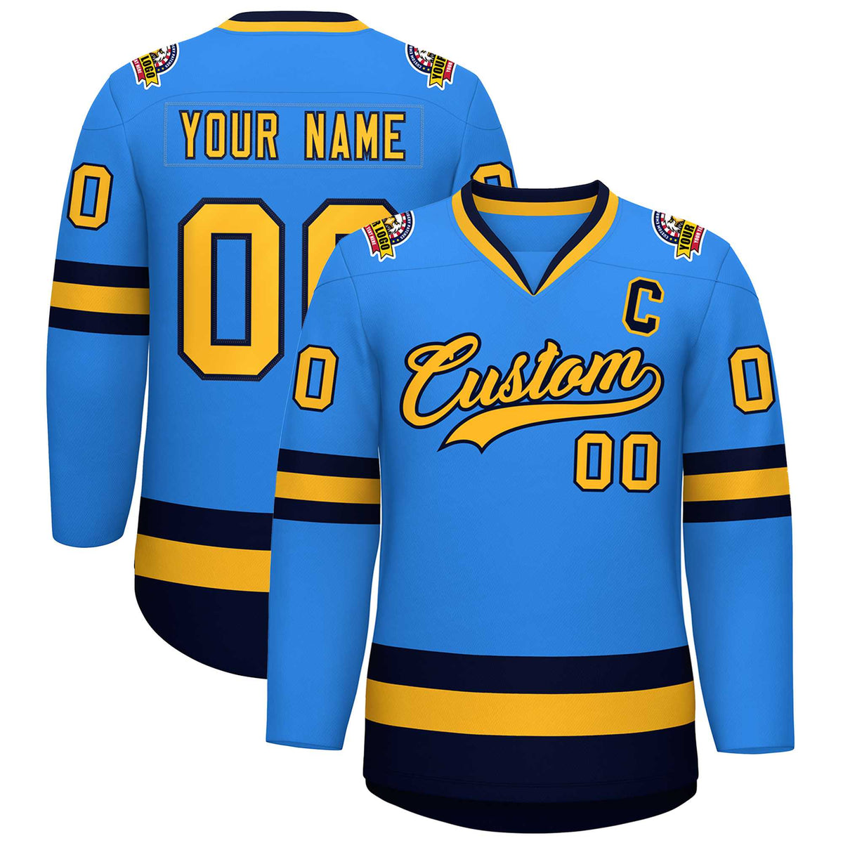 Custom Powder Blue Gold-Navy Classic Style Hockey Jersey | KXKSHOP