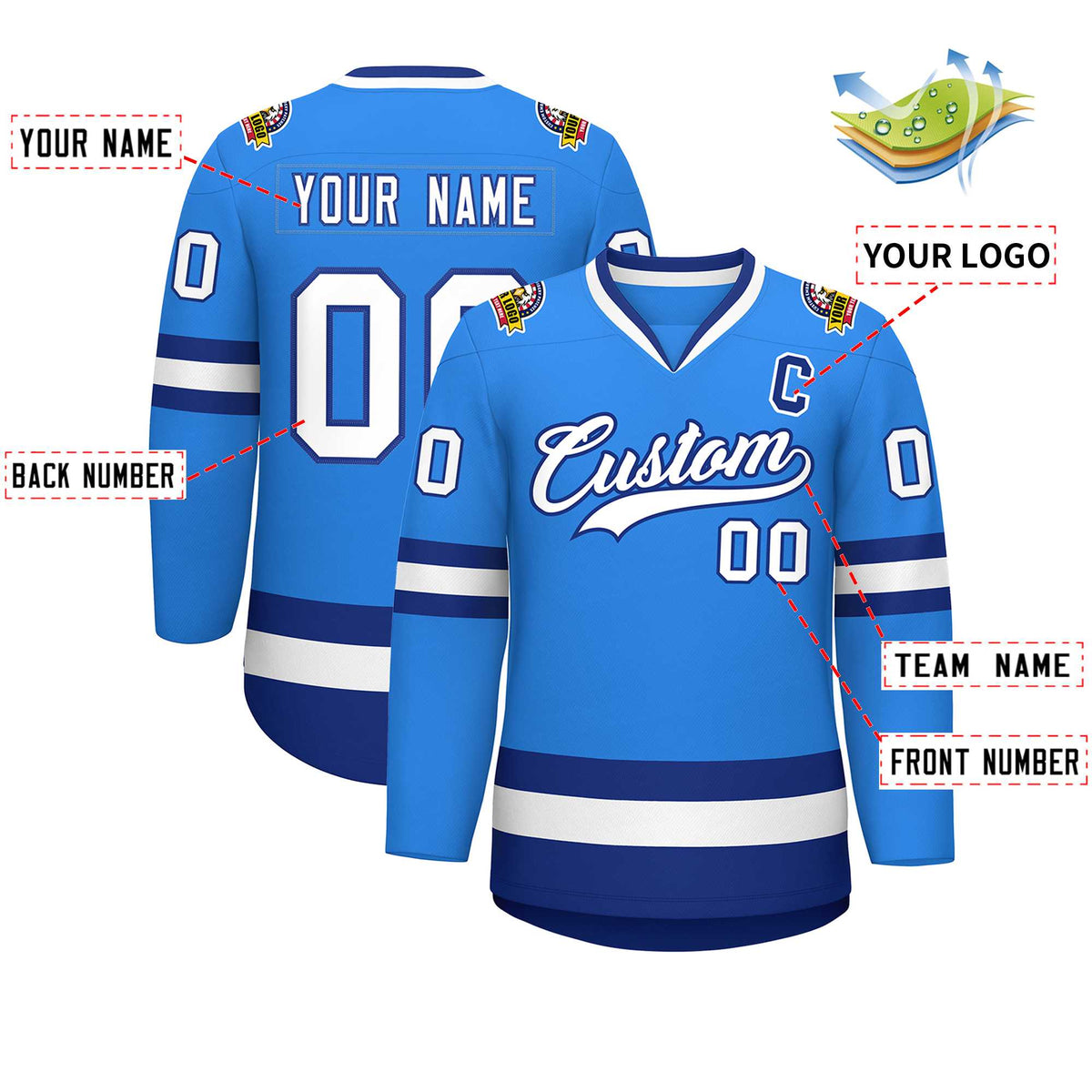Custom Powder Blue White-Royal Classic Style Hockey Jersey | KXKSHOP