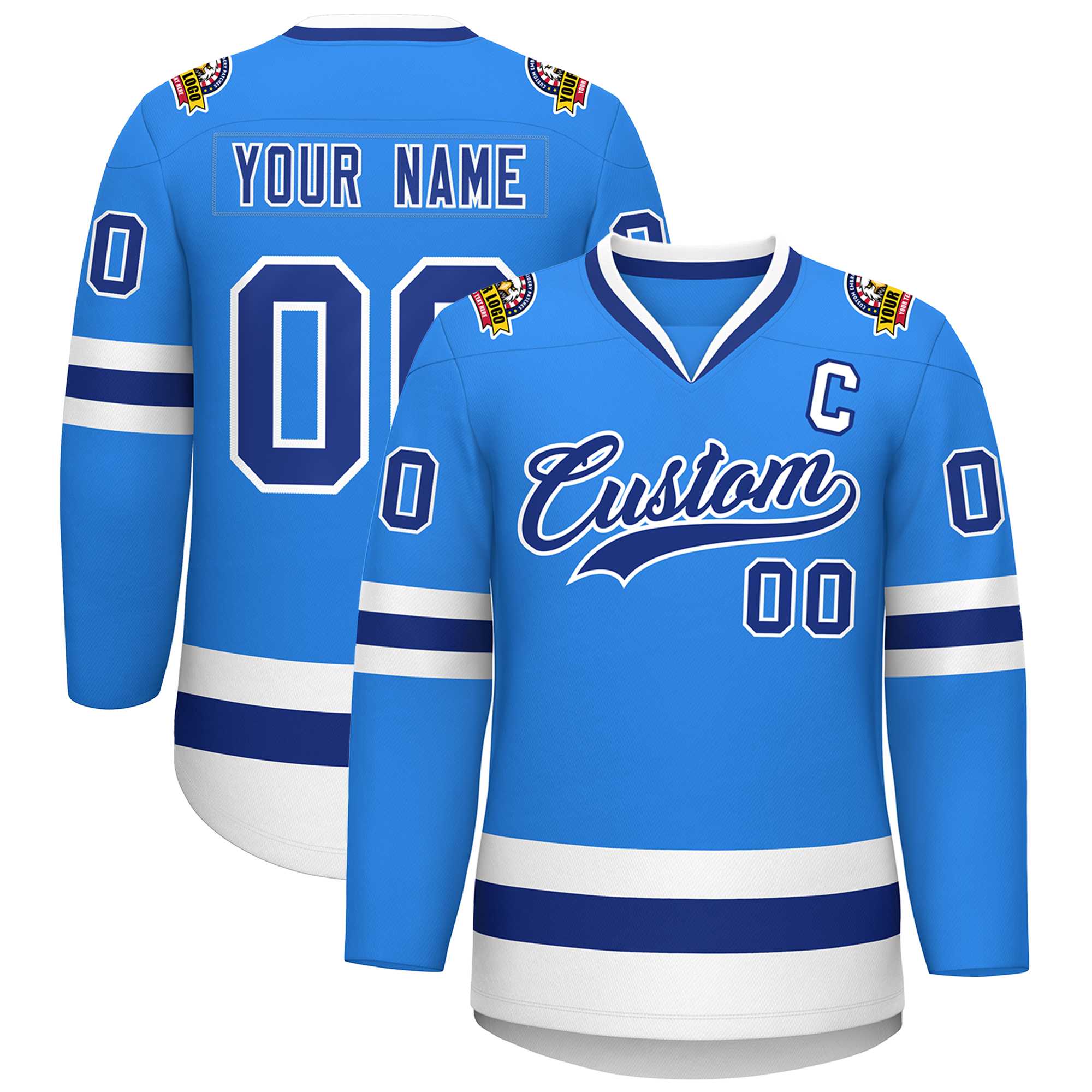 Custom Powder Blue Royal-White Classic Style Hockey Jersey | KXKSHOP