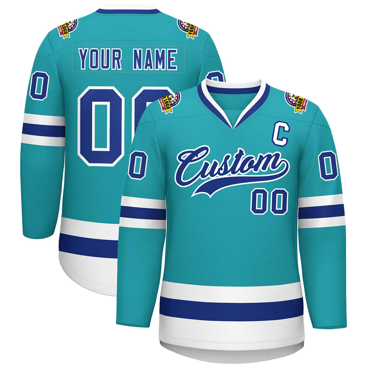 Custom Aqua Royal-White Classic Style Hockey Jersey | KXKSHOP