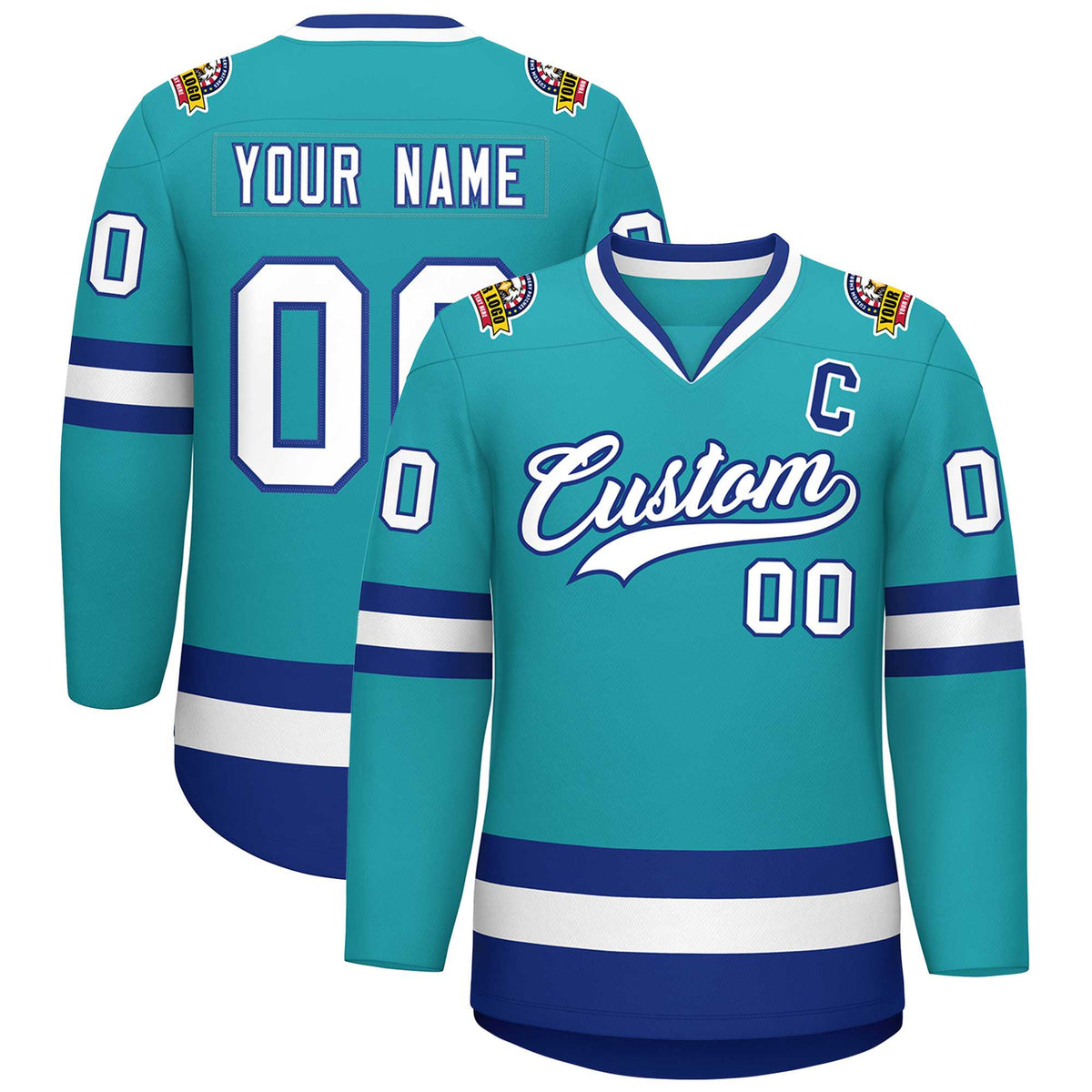 Custom Aqua White-Royal Classic Style Hockey Jersey | KXKSHOP