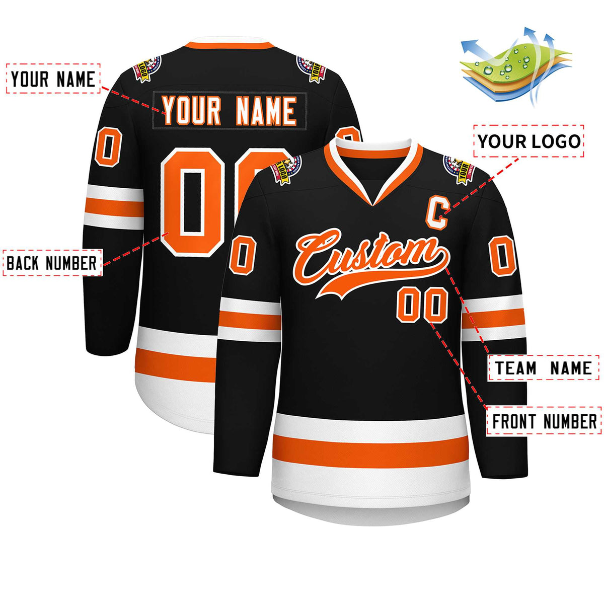 Custom Black Orange-White Classic Style Hockey Jersey | KXKSHOP