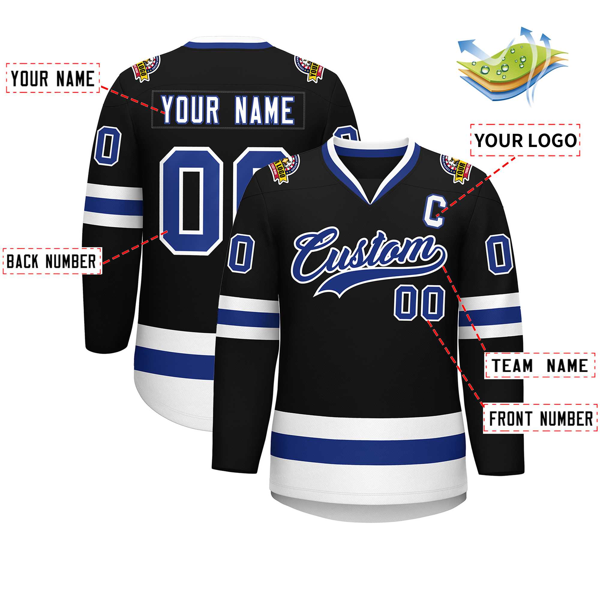 Custom Black Royal-White Classic Style Hockey Jersey | KXKSHOP