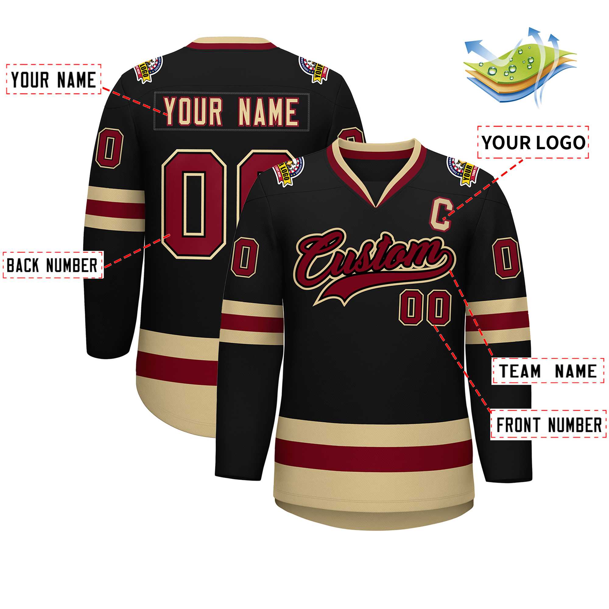 Custom Black Crimson-Black Classic Style Hockey Jersey | KXKSHOP