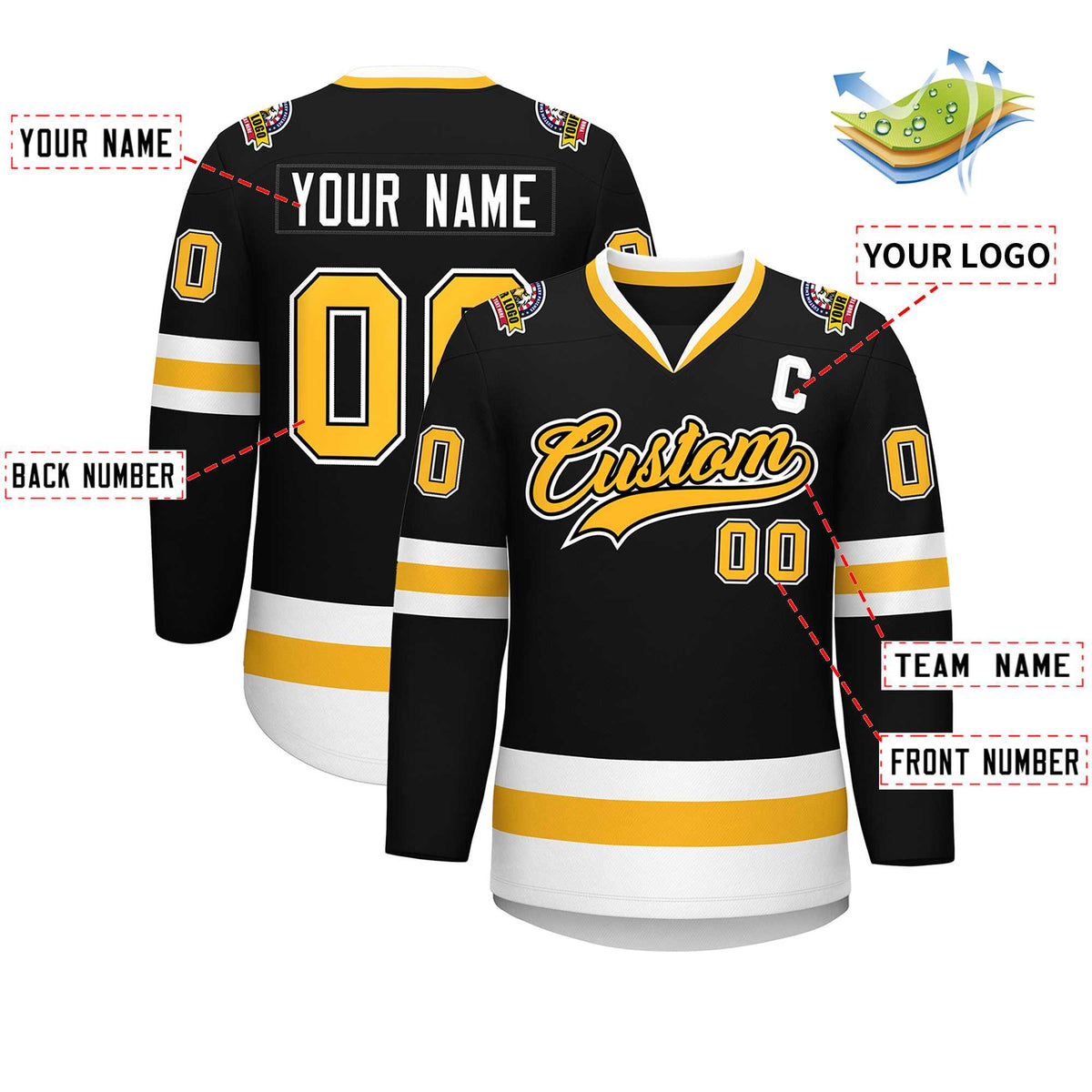 Custom Black Gold Black-White Classic Style Hockey Jersey | KXKSHOP