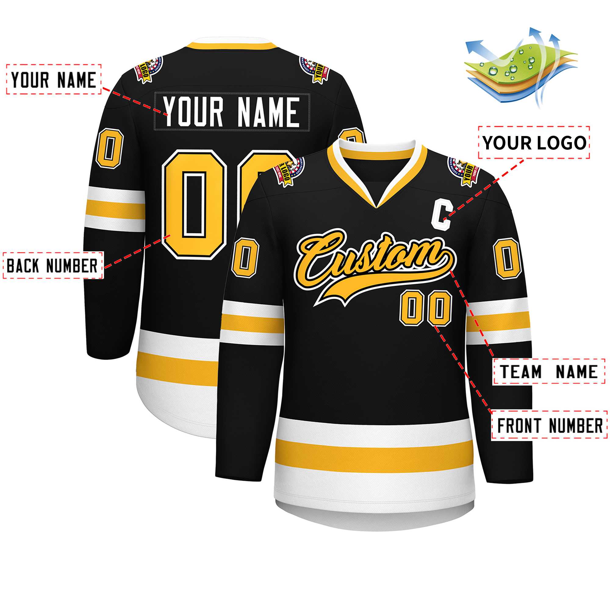 Custom Black Gold Black-White Classic Style Hockey Jersey | KXKSHOP