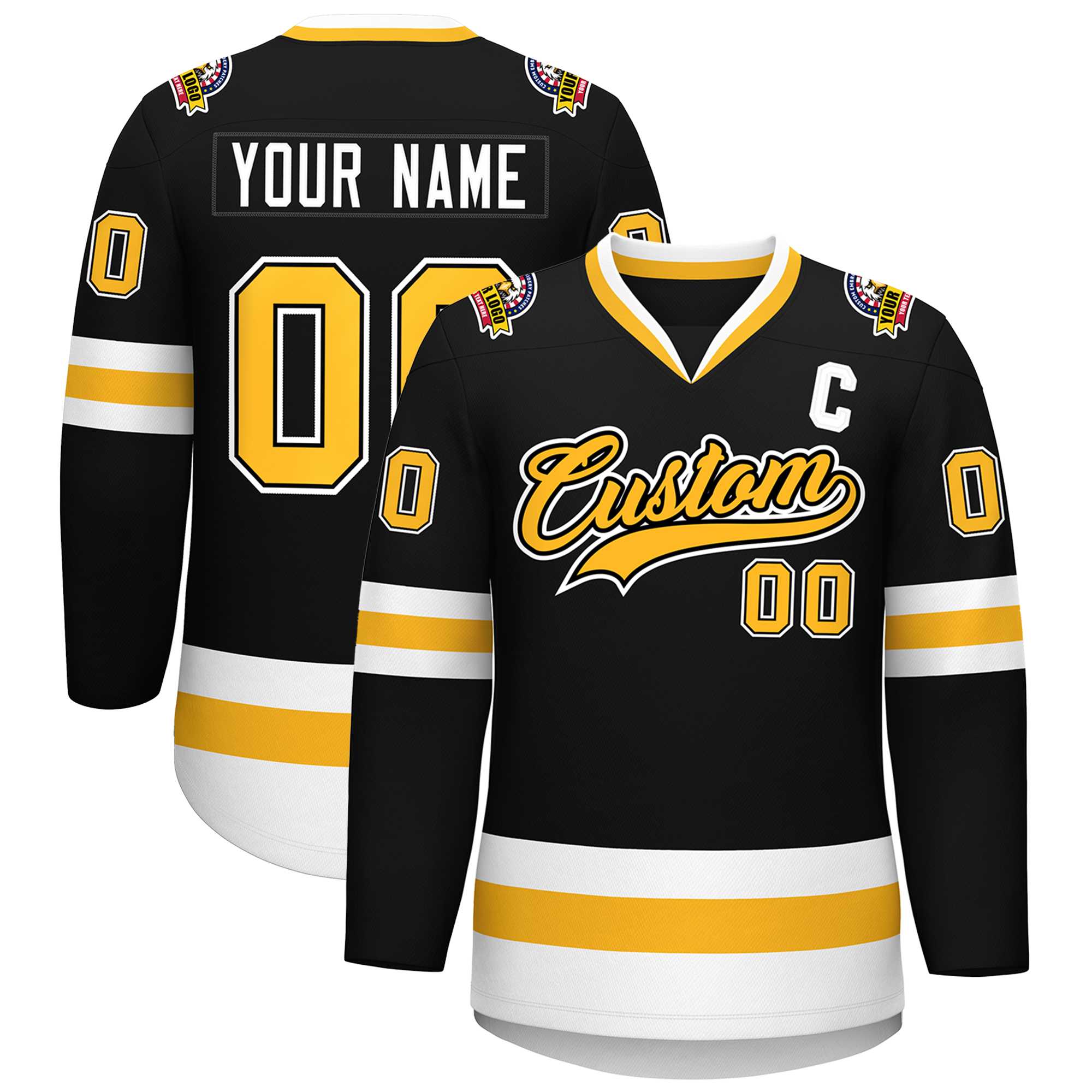 Custom Black Gold Black-White Classic Style Hockey Jersey | KXKSHOP