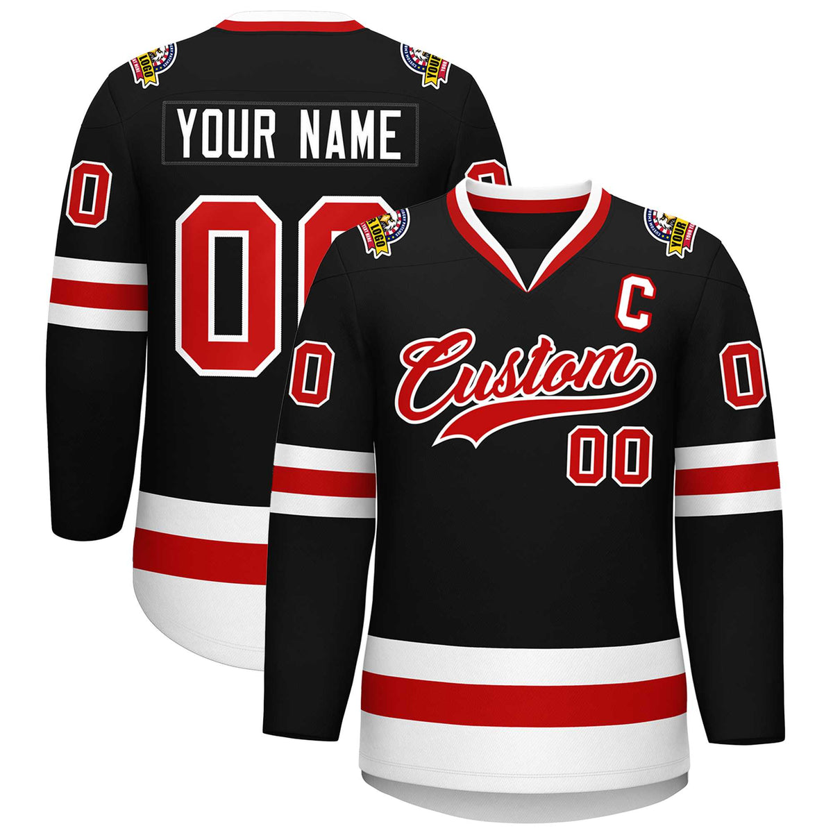 Custom Black Red-White Classic Style Hockey Jersey | KXKSHOP