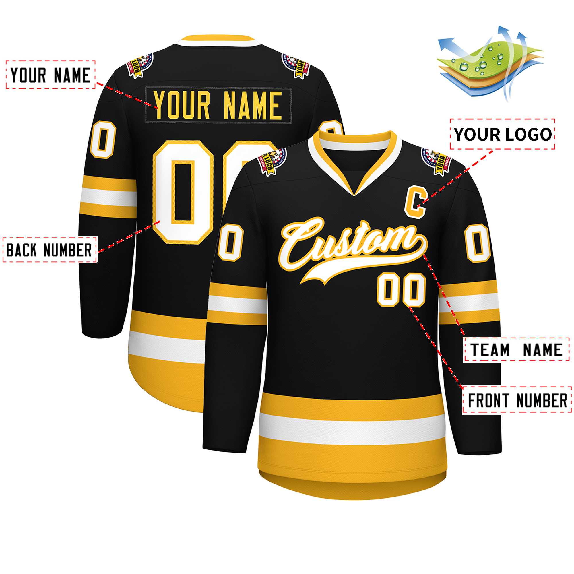 Custom Black White-Gold Classic Style Hockey Jersey | KXKSHOP