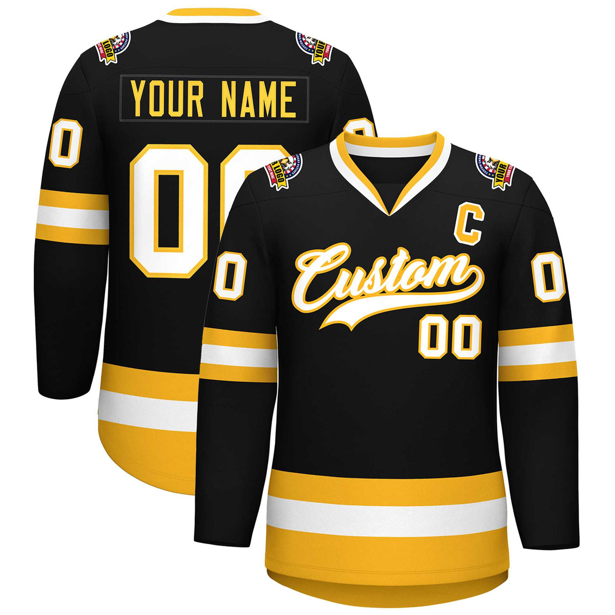 Custom Black White-Gold Classic Style Hockey Jersey | KXKSHOP