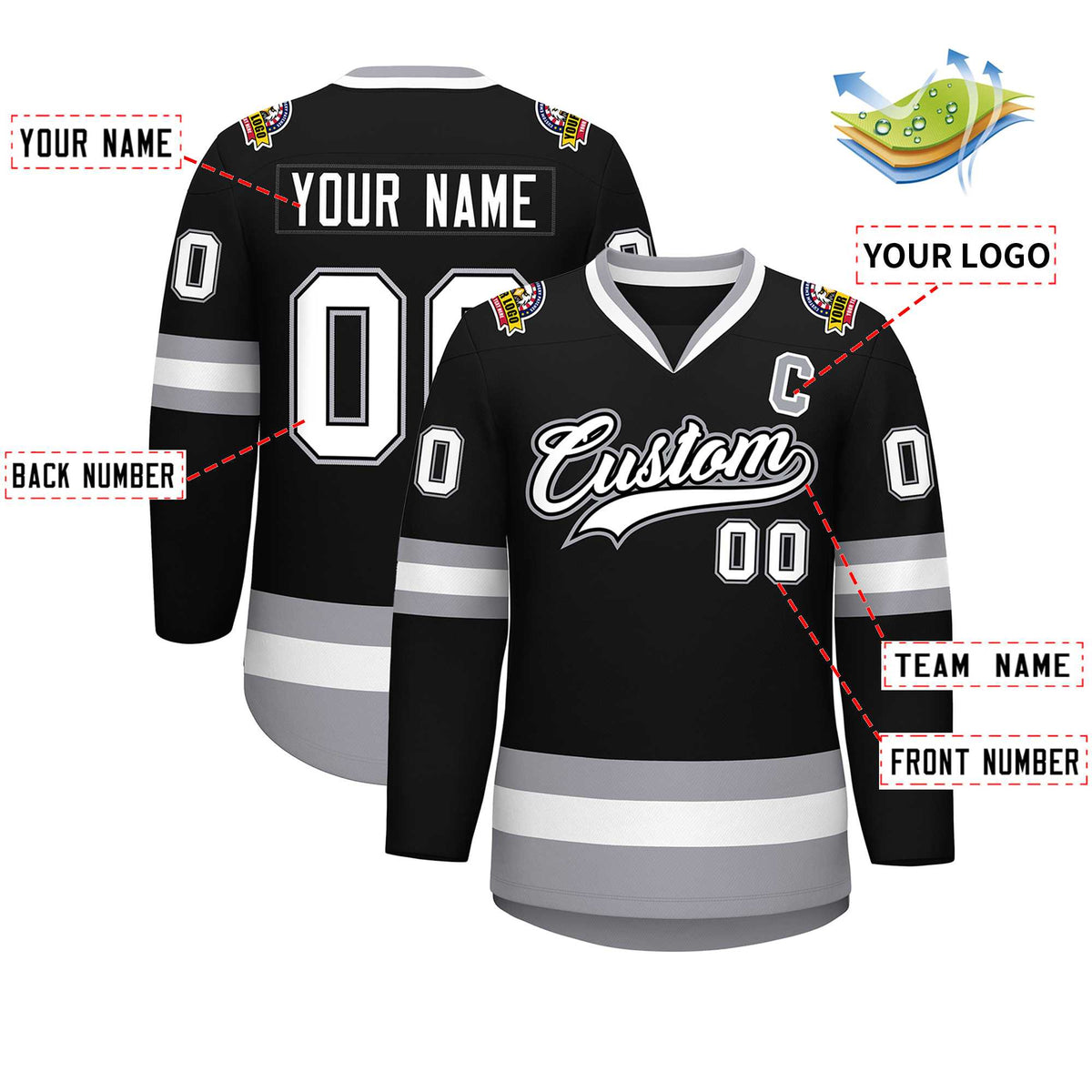Custom Black White Black-Gray Classic Style Hockey Jersey | KXKSHOP