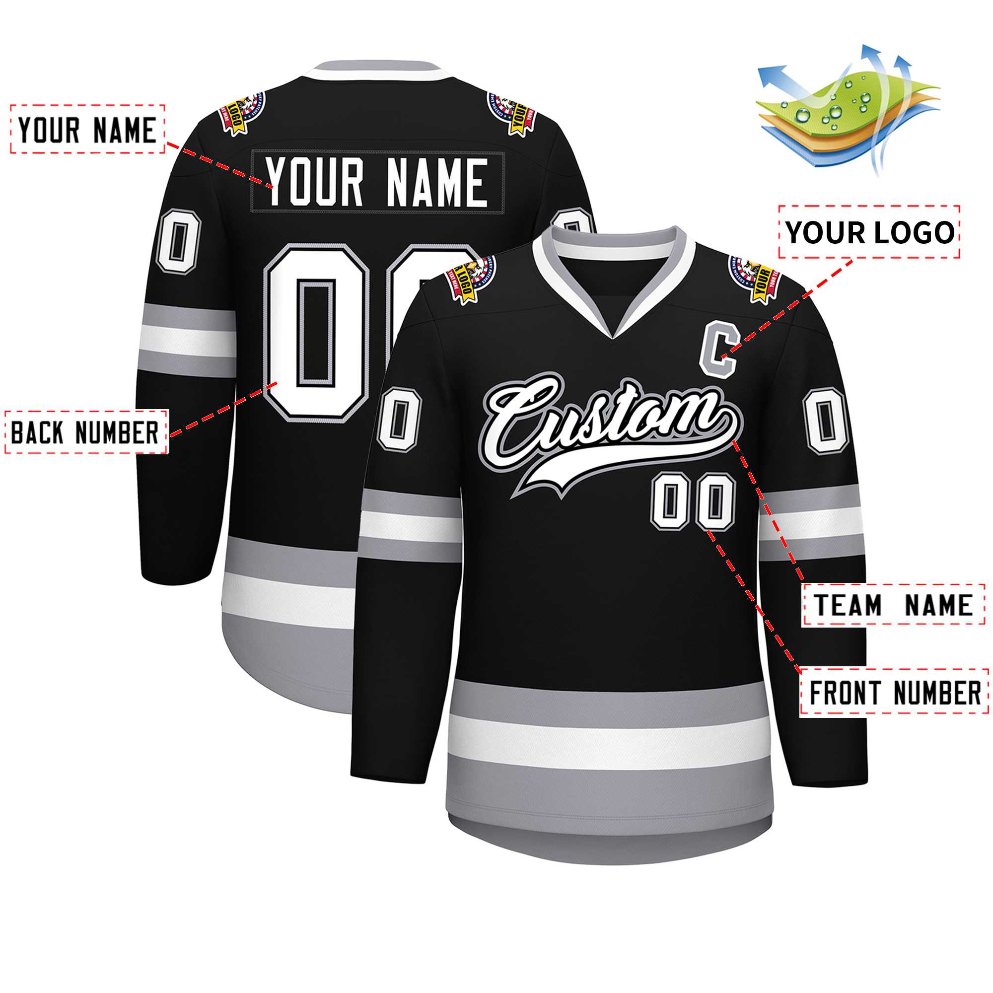 Custom Black White Black-Gray Classic Style Hockey Jersey | KXKSHOP