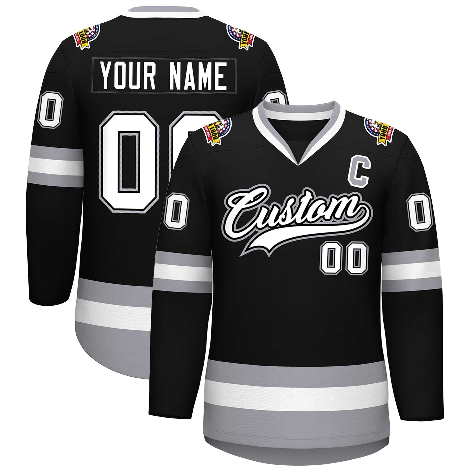 Custom Black White Black-Gray Classic Style Hockey Jersey | KXKSHOP