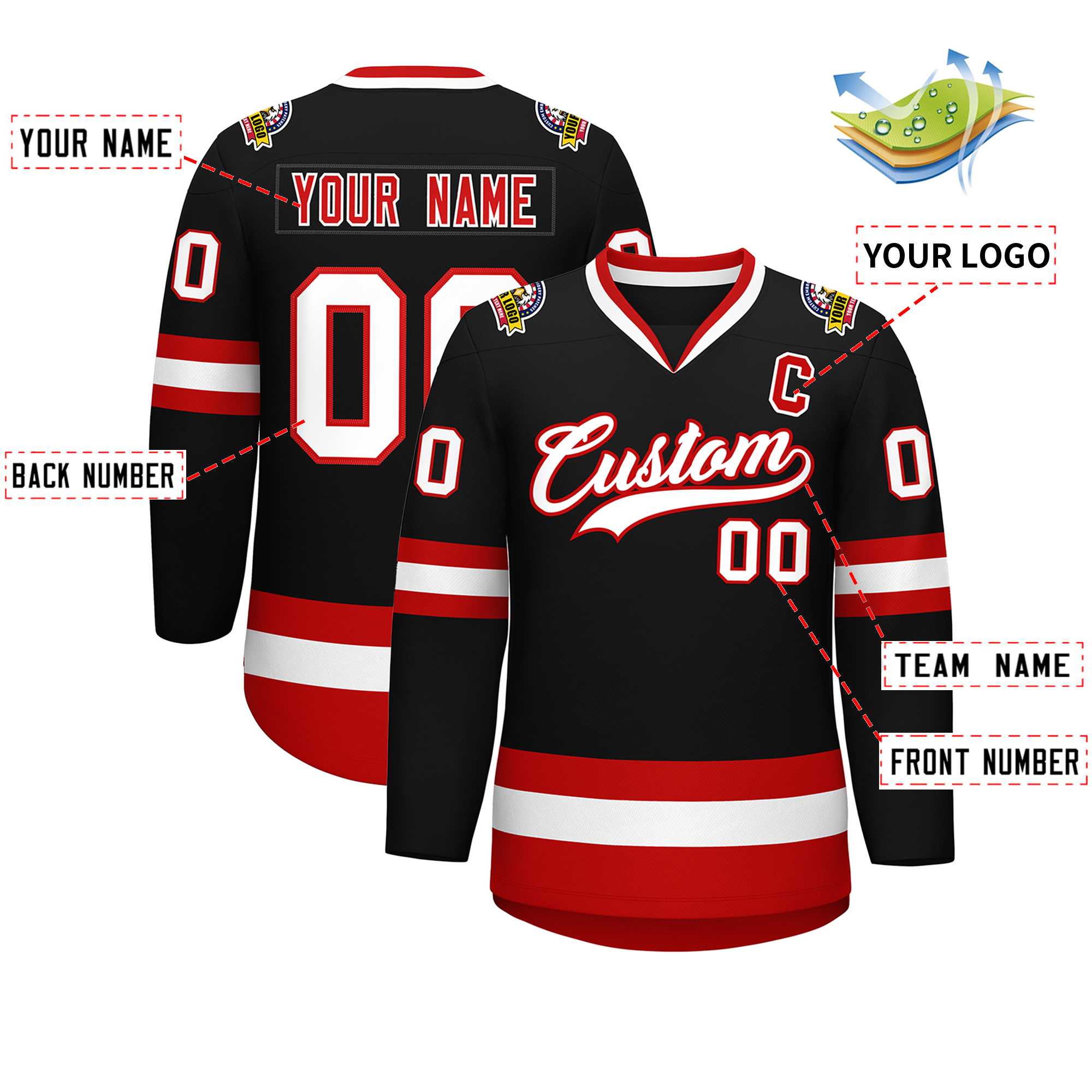 Custom Black White-Red Classic Style Hockey Jersey | KXKSHOP