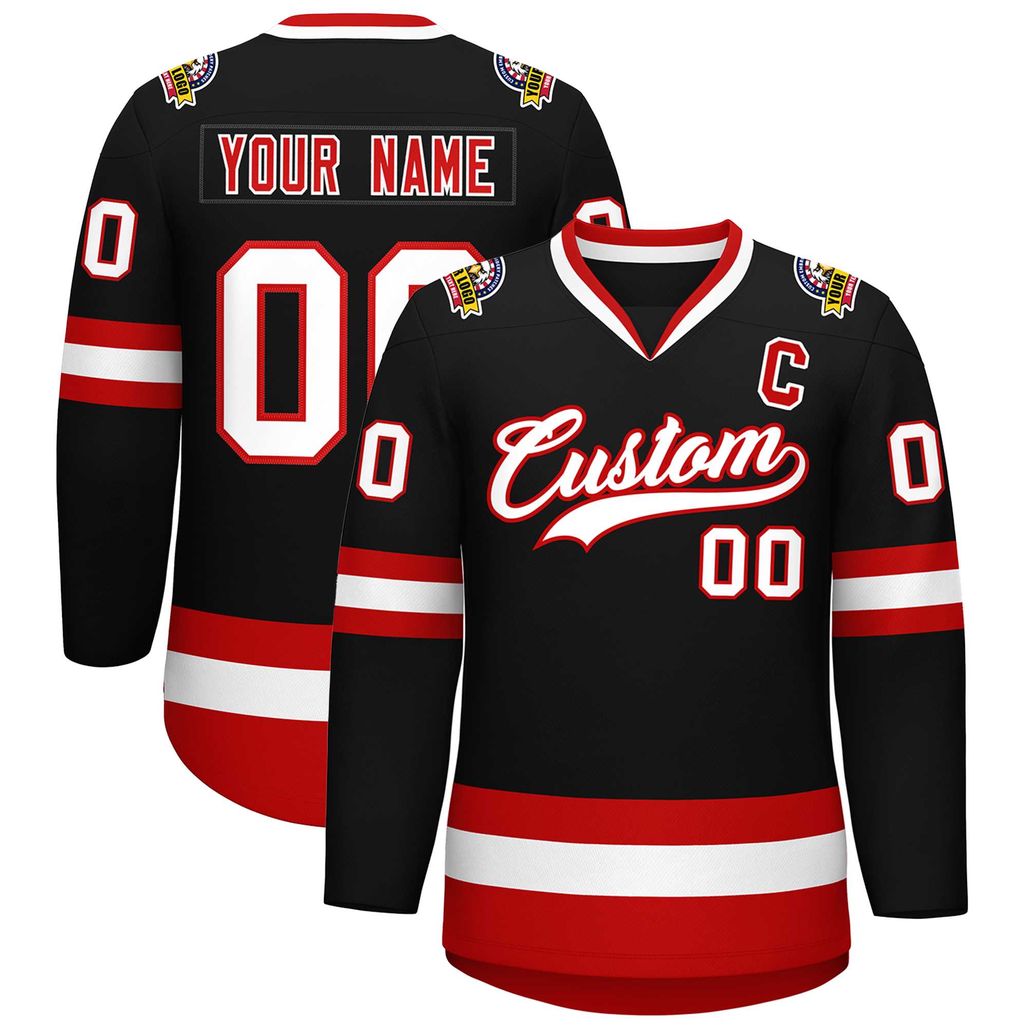 Custom Black White-Red Classic Style Hockey Jersey | KXKSHOP
