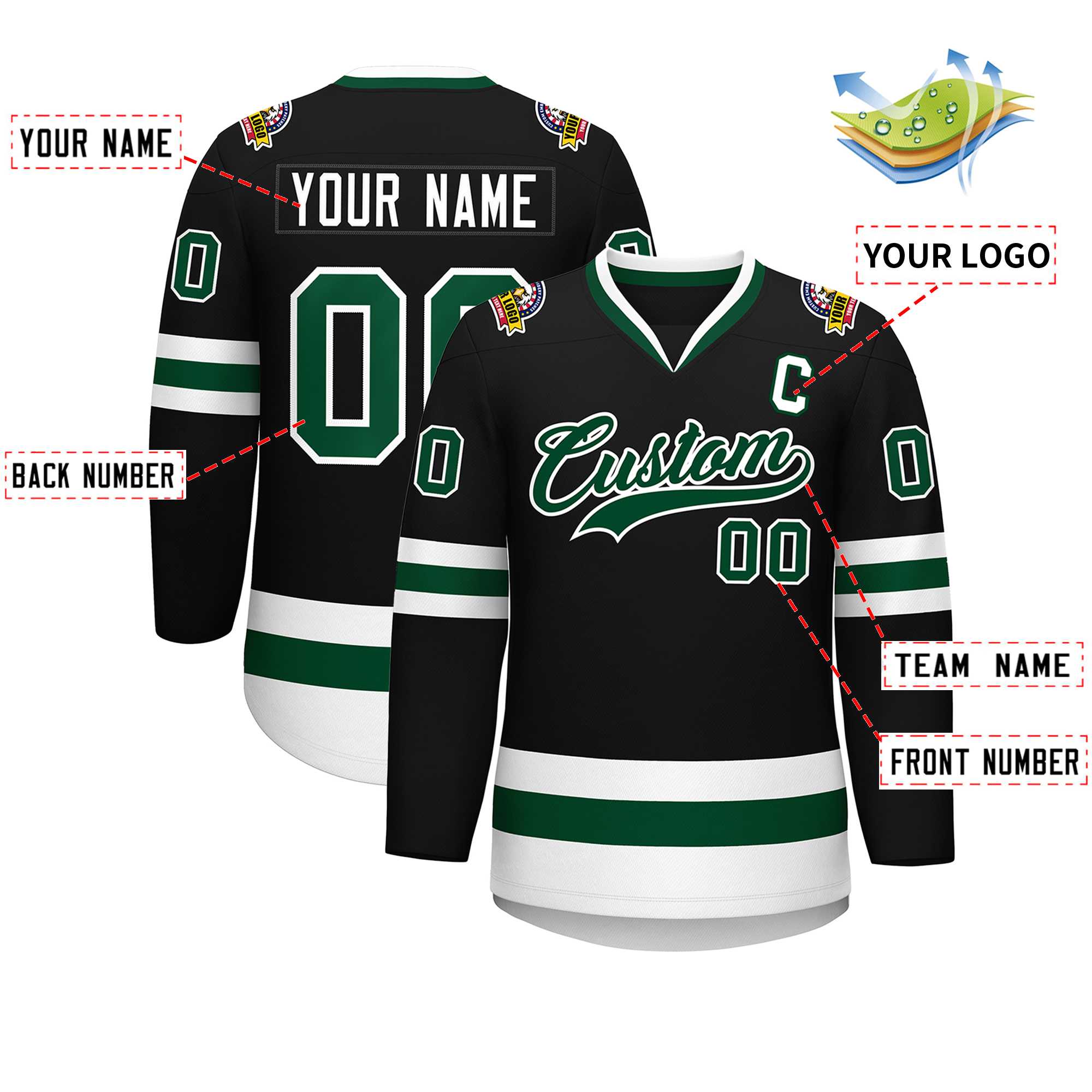 Custom Black Green-White Classic Style Hockey Jersey | KXKSHOP