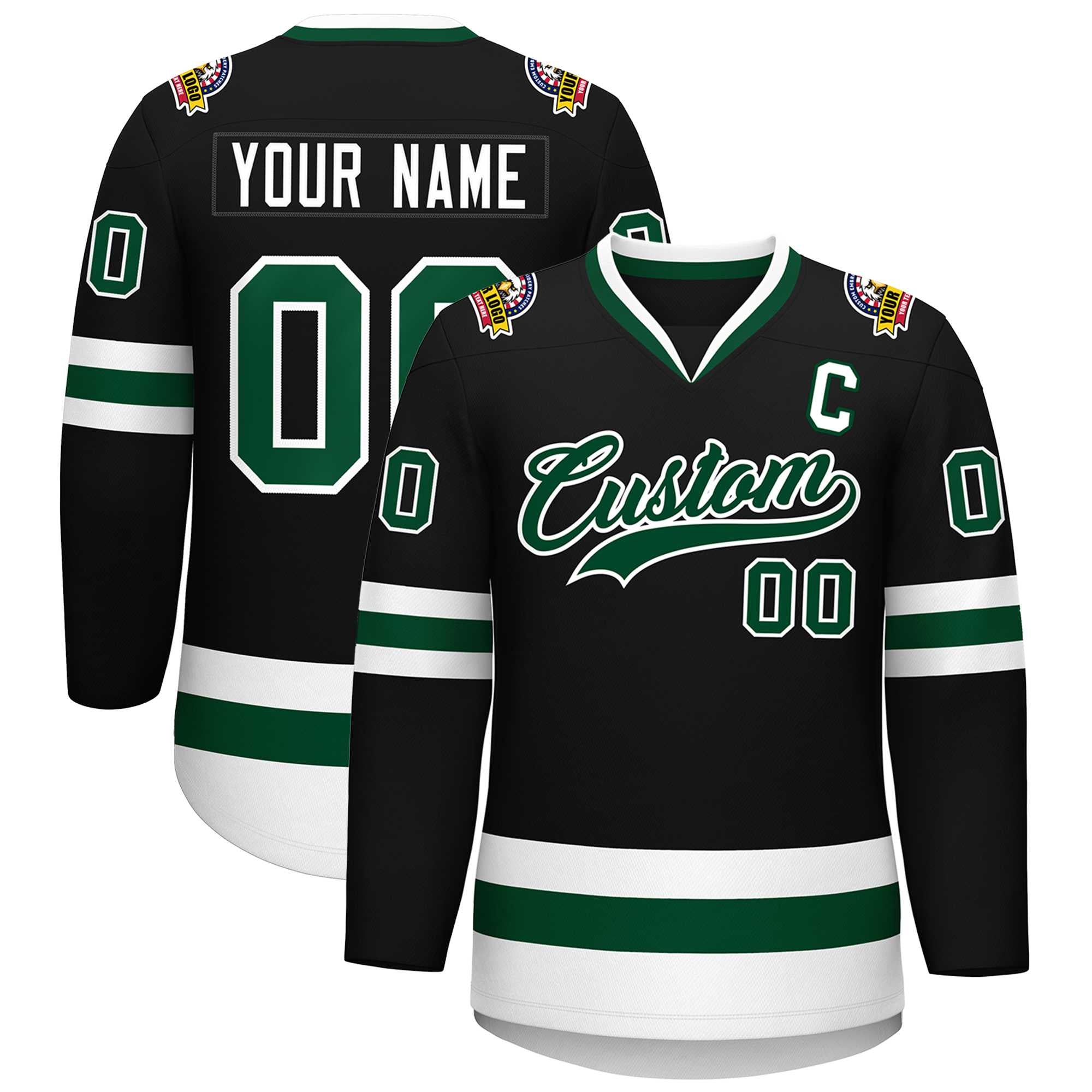 Custom Black Green-White Classic Style Hockey Jersey | KXKSHOP