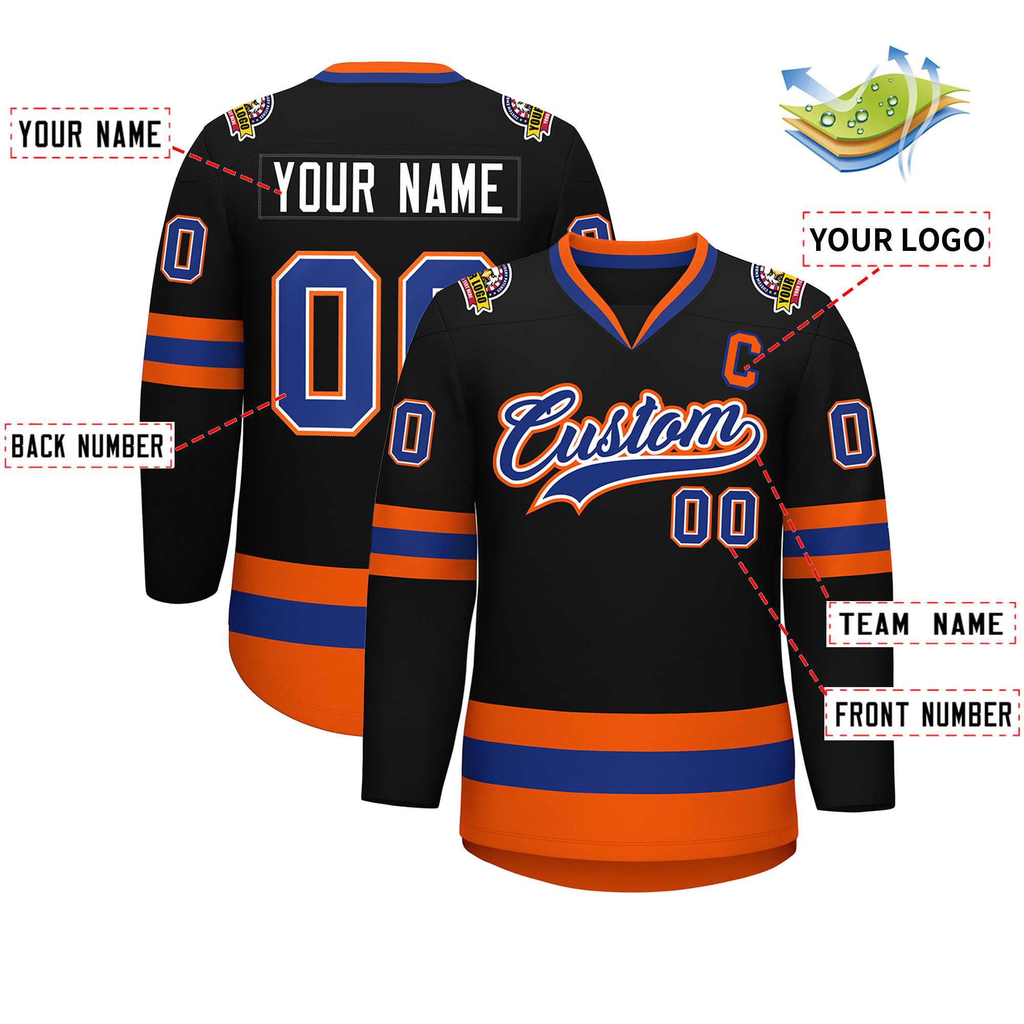 Custom Black Royal White-Orange Classic Style Hockey Jersey | KXKSHOP