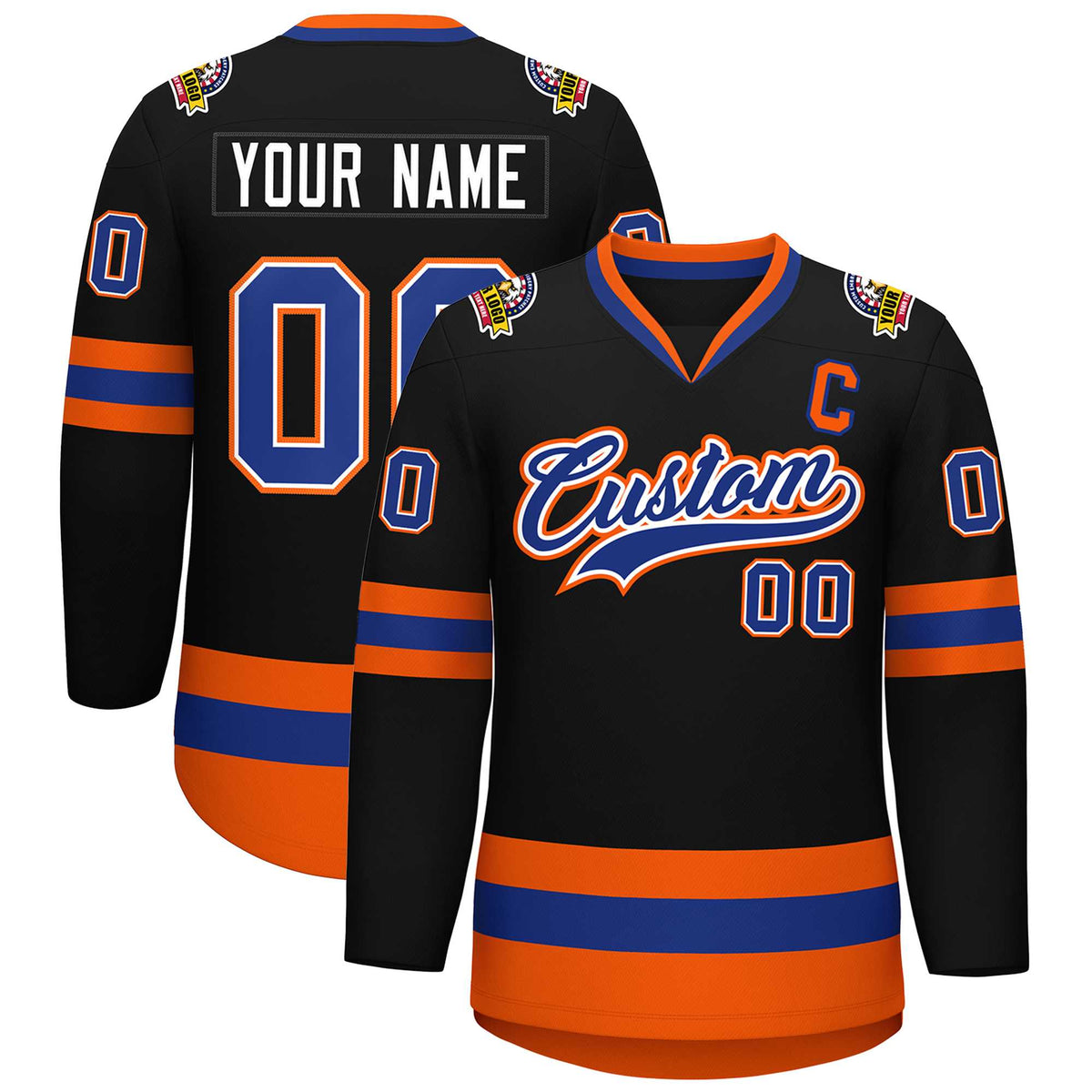 Custom Black Royal White-Orange Classic Style Hockey Jersey | KXKSHOP