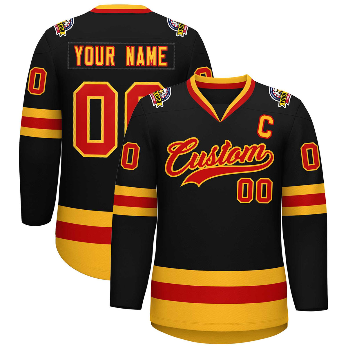 Custom Black Red-Gold Classic Style Hockey Jersey | KXKSHOP
