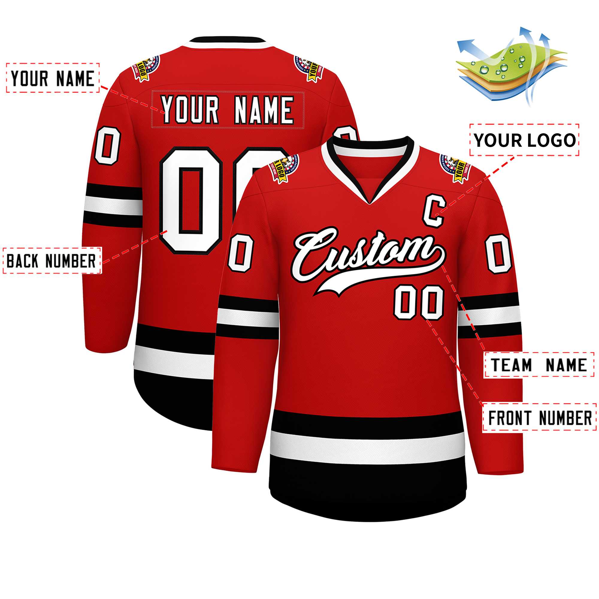 Custom Red White-Black Classic Style Hockey Jersey | KXKSHOP