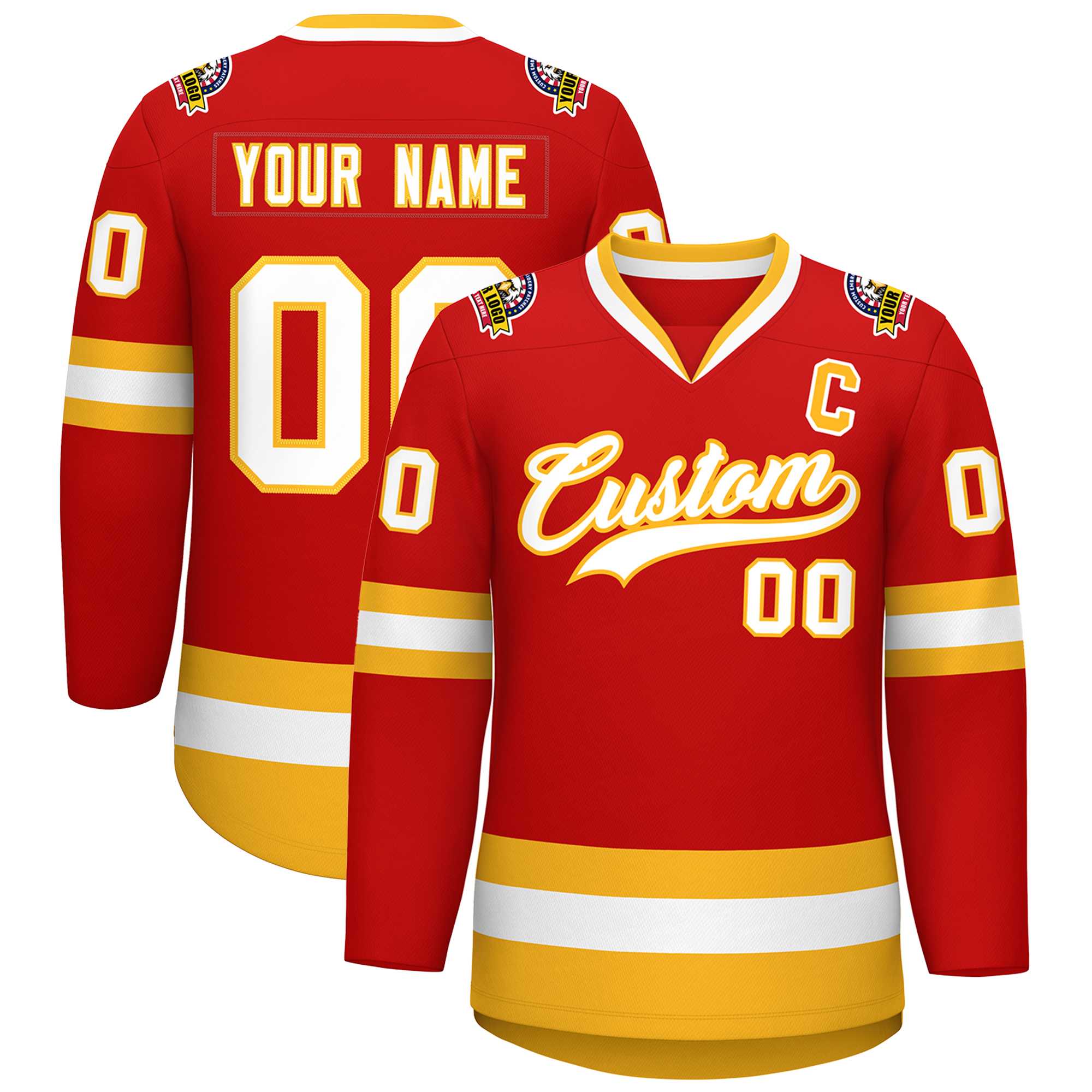 Custom Red White-Gold Classic Style Hockey Jersey | KXKSHOP