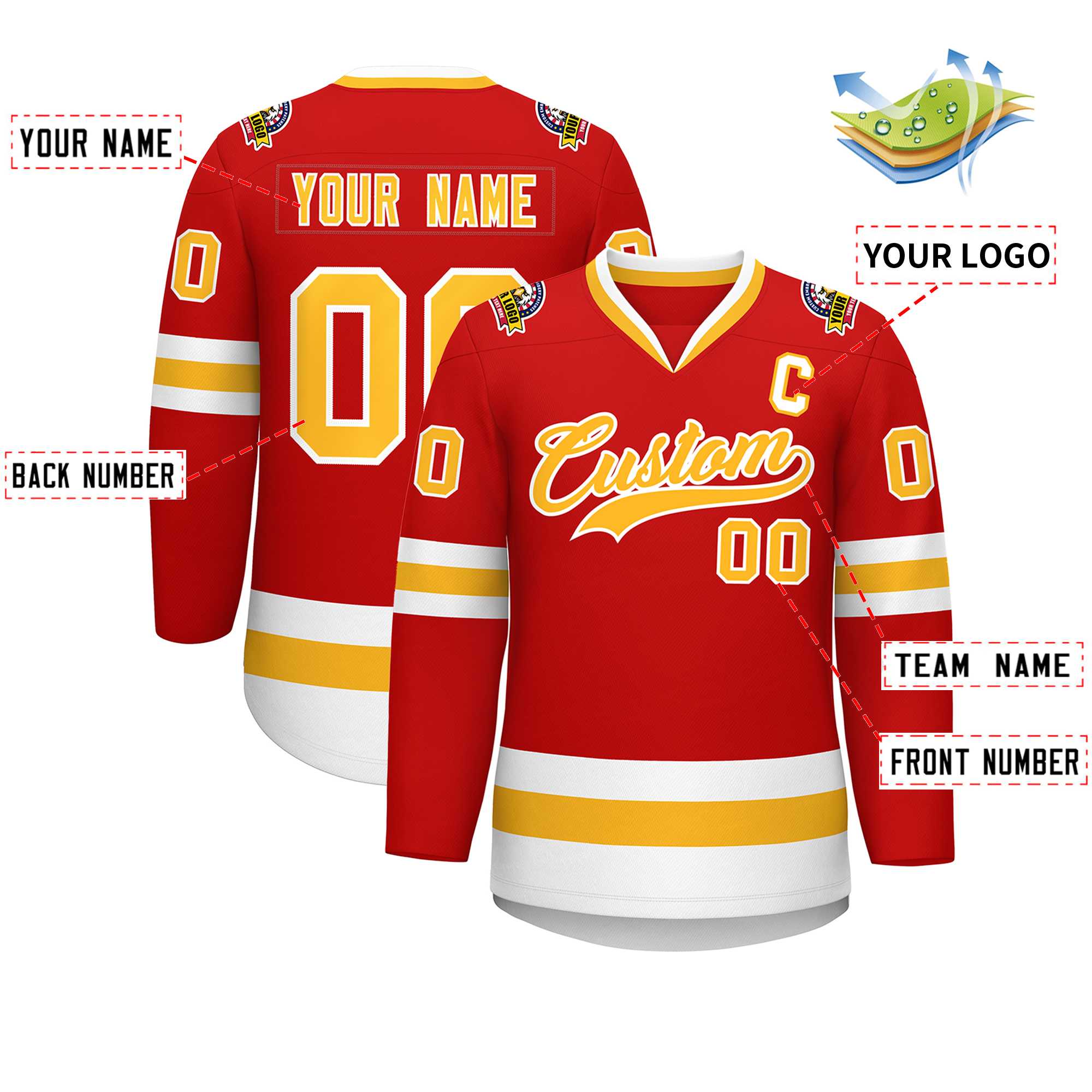 Custom Red Gold-White Classic Style Hockey Jersey | KXKSHOP
