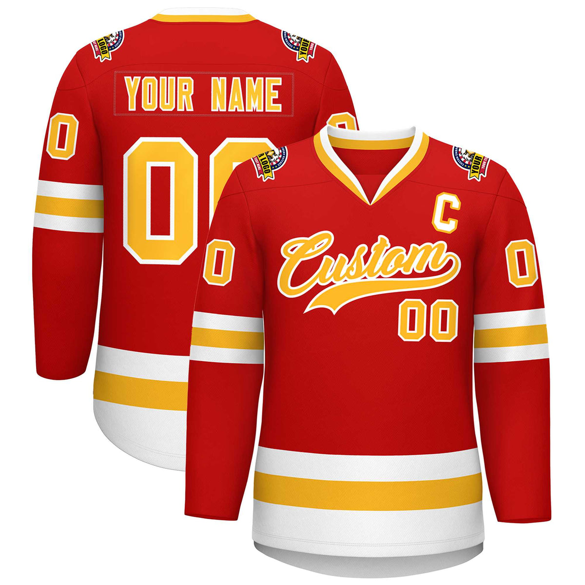 Custom Red Gold-White Classic Style Hockey Jersey | KXKSHOP