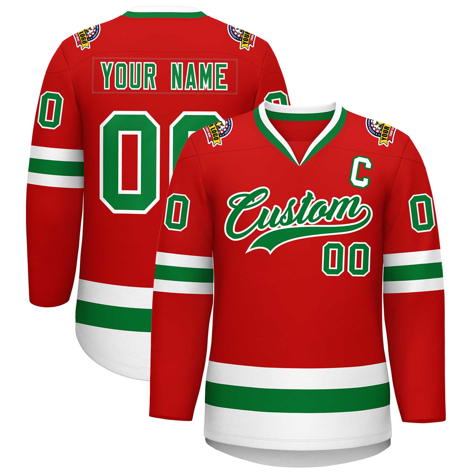 Custom Red Kelly Green-White Classic Style Hockey Jersey | KXKSHOP