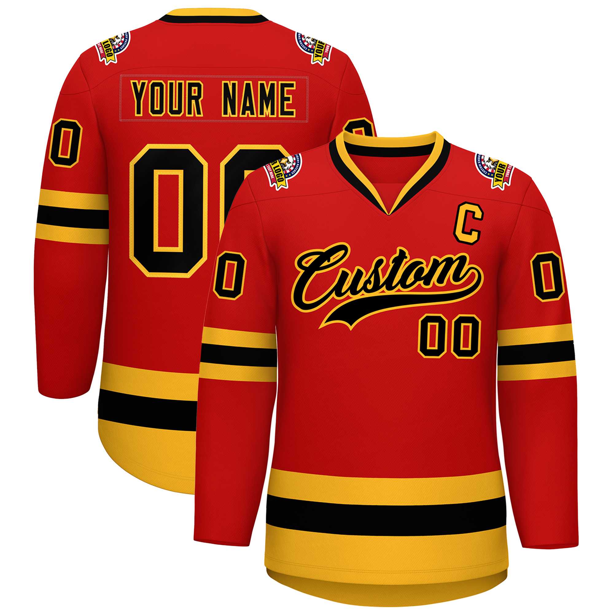 Custom Red Black-Gold Classic Style Hockey Jersey | KXKSHOP