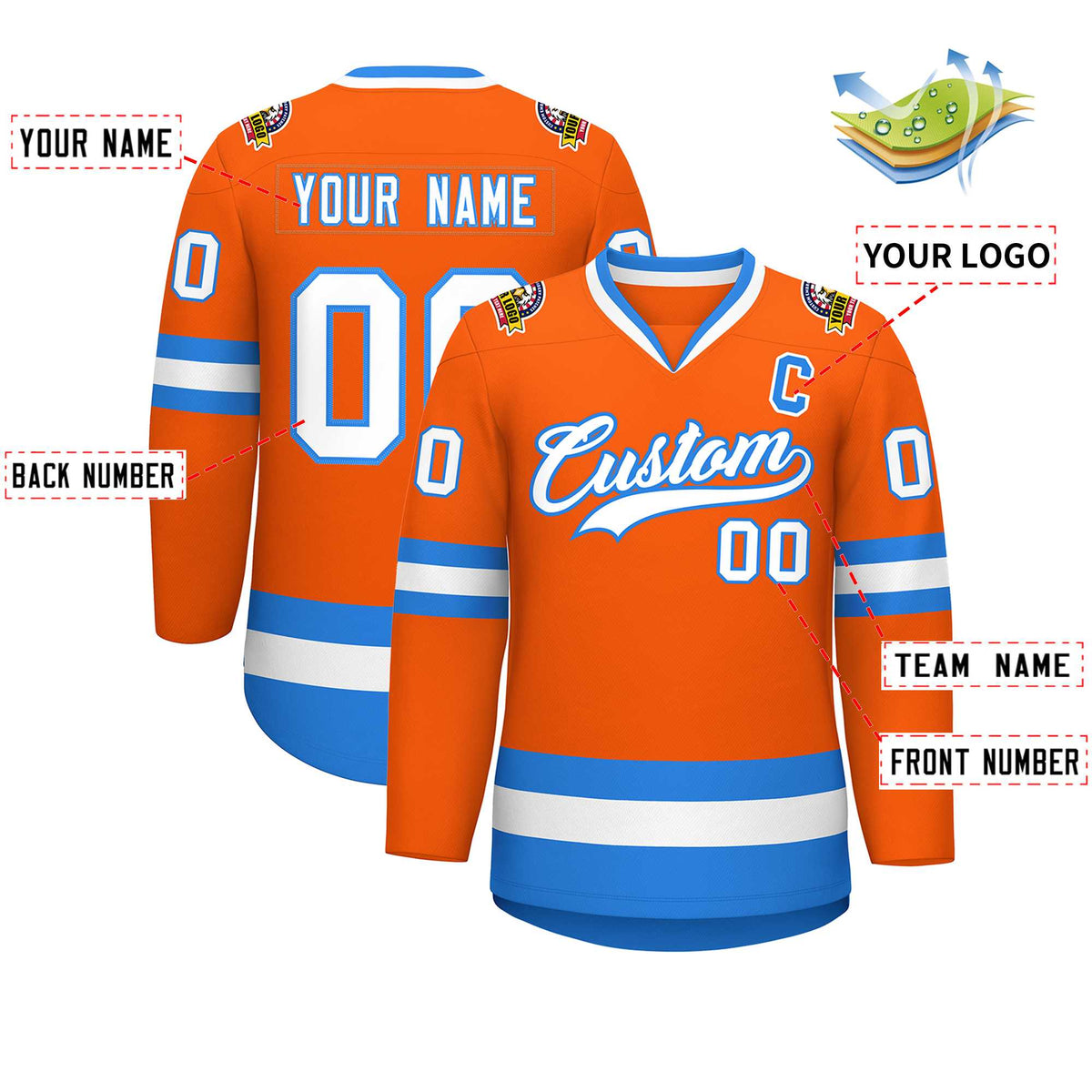 Custom Orange White-Powder Blue Classic Style Hockey Jersey | KXKSHOP