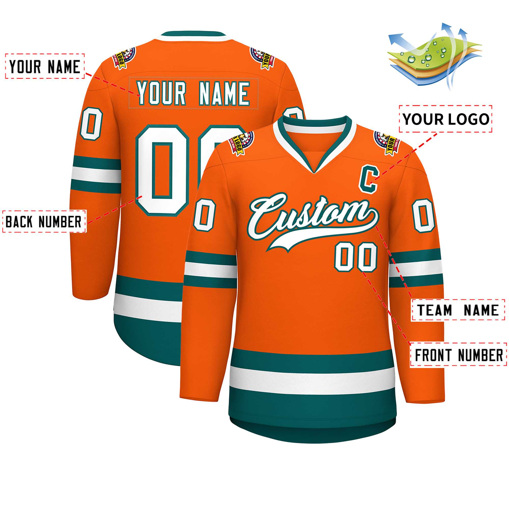 Custom Orange White-Aqua Classic Style Hockey Jersey | KXKSHOP