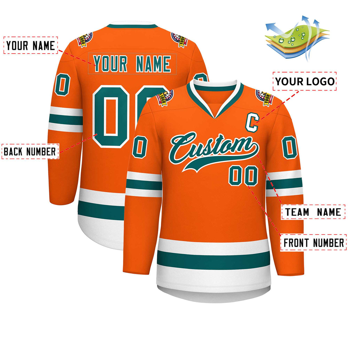 Custom Orange Aqua-White Classic Style Hockey Jersey | KXKSHOP