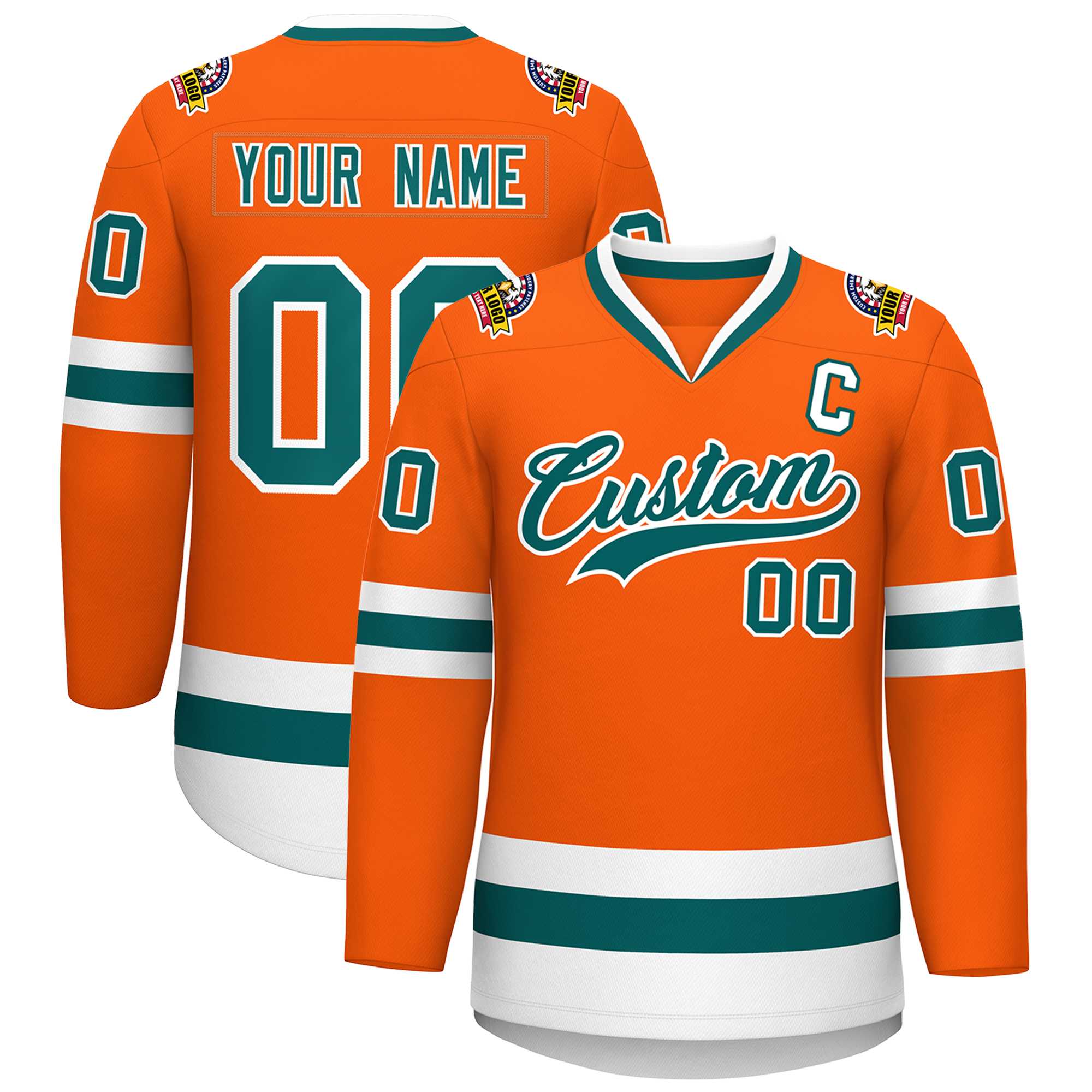 Custom Orange Aqua-White Classic Style Hockey Jersey | KXKSHOP