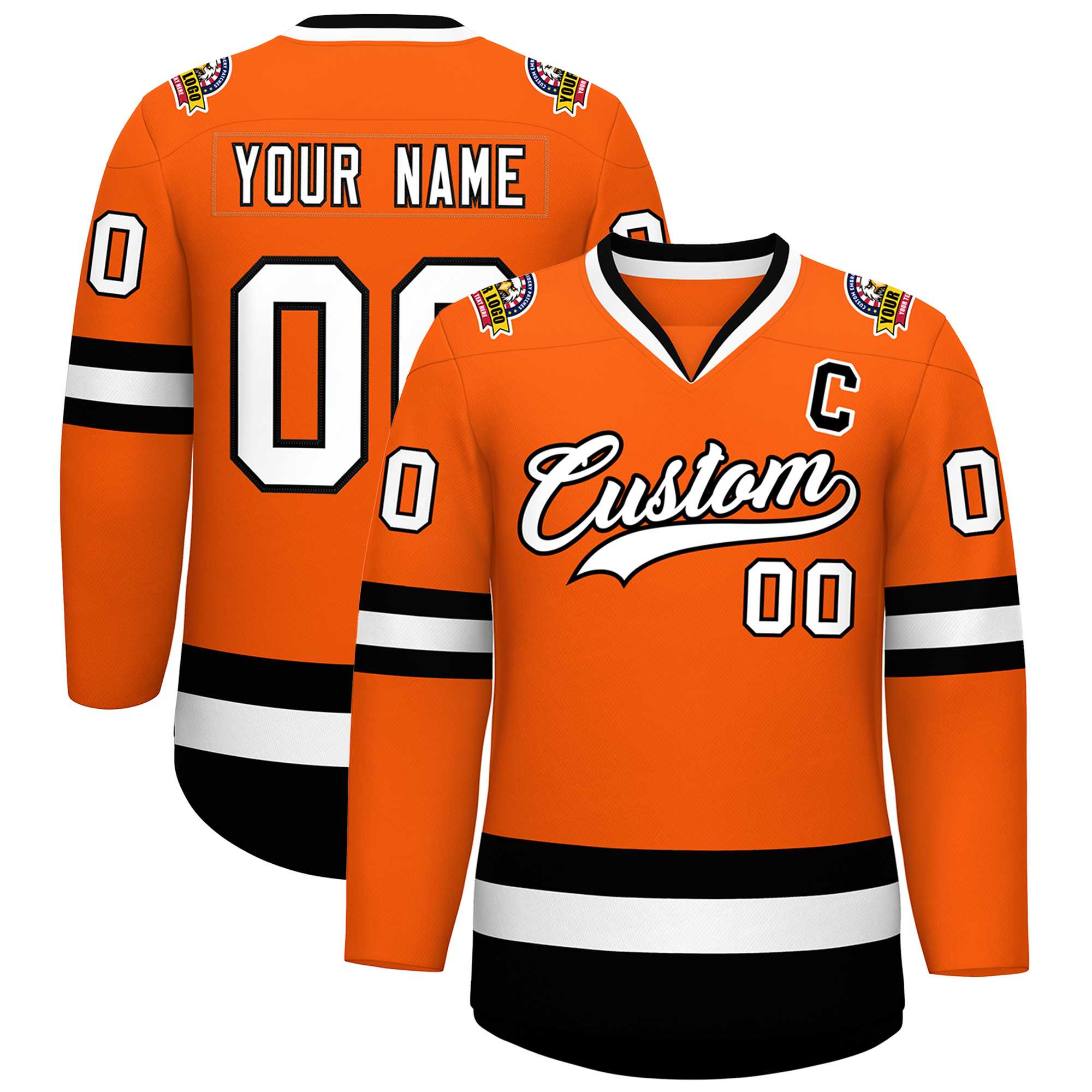 Custom Orange White-Black Classic Style Hockey Jersey | KXKSHOP