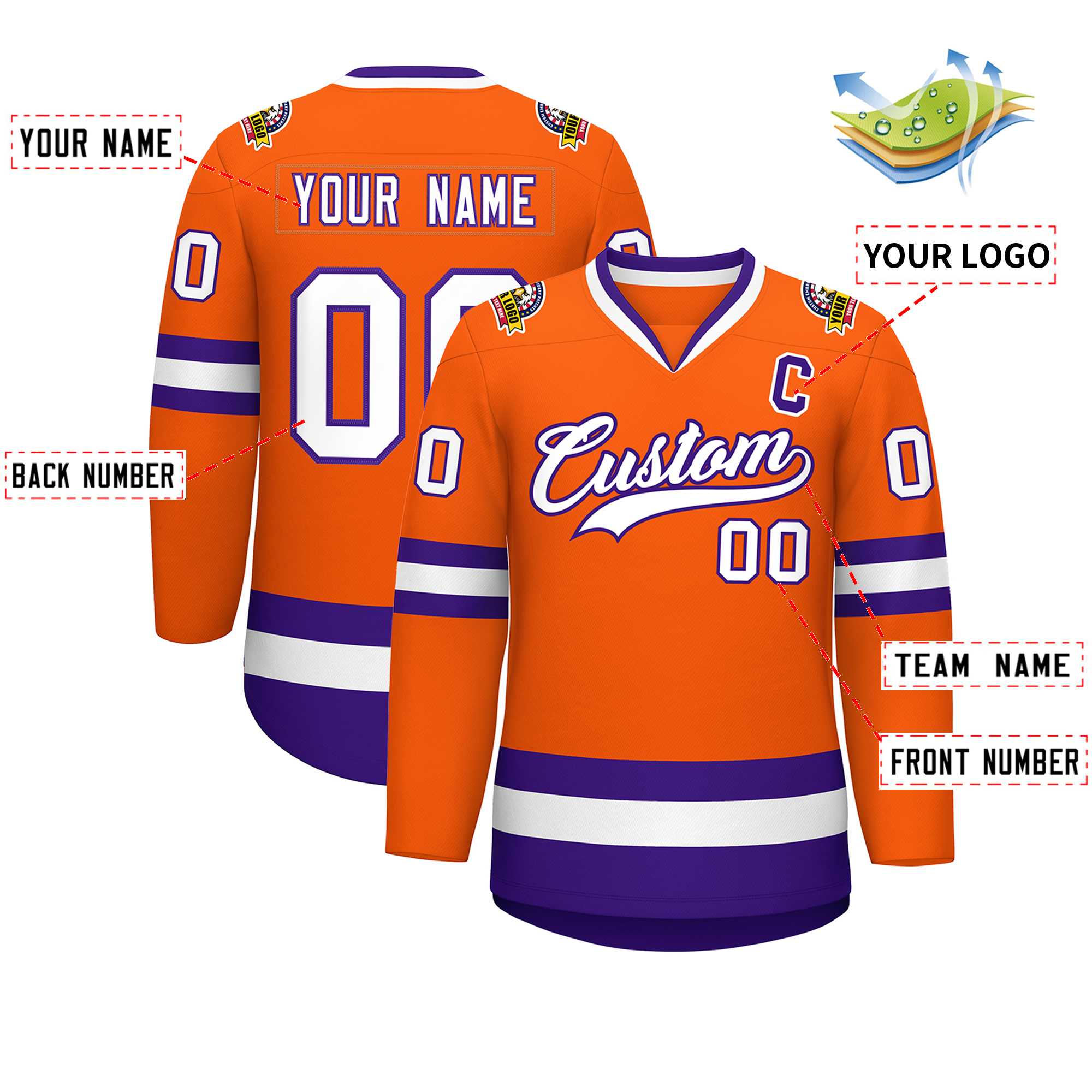 Custom Orange White-Purple Classic Style Hockey Jersey | KXKSHOP