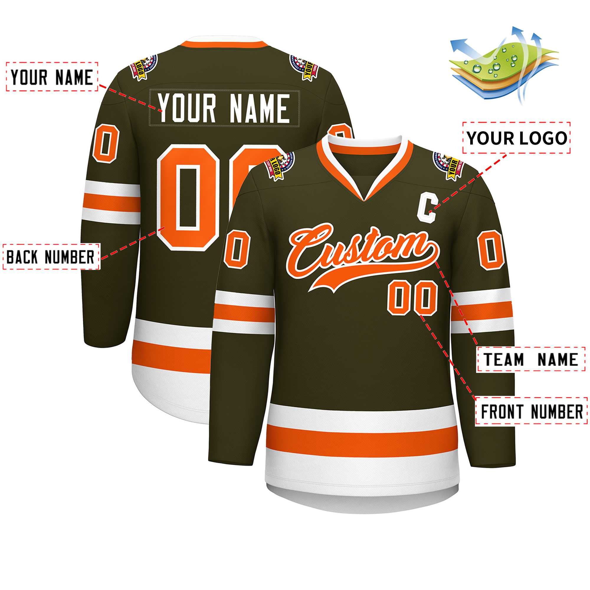 Custom Olive Orange-White Classic Style Hockey Jersey | KXKSHOP