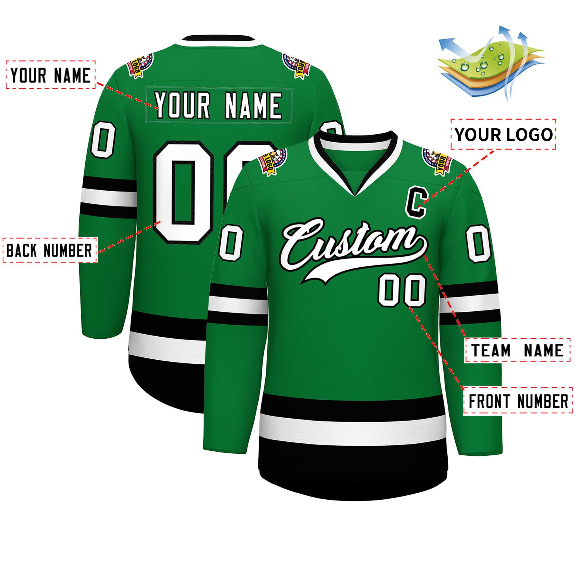 Custom Kelly Green White-Black Classic Style Hockey Jersey | KXKSHOP