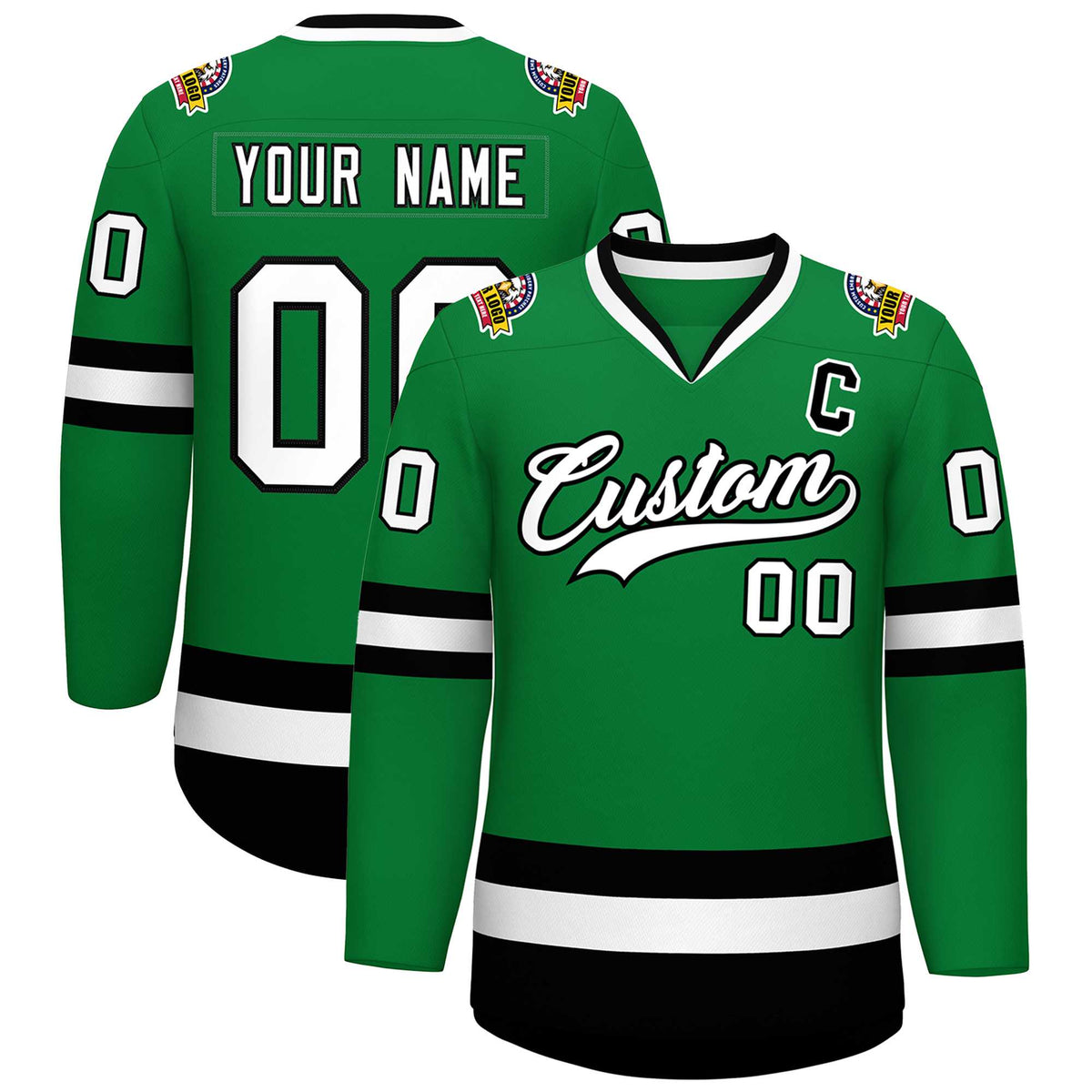 Custom Kelly Green White-Black Classic Style Hockey Jersey | KXKSHOP