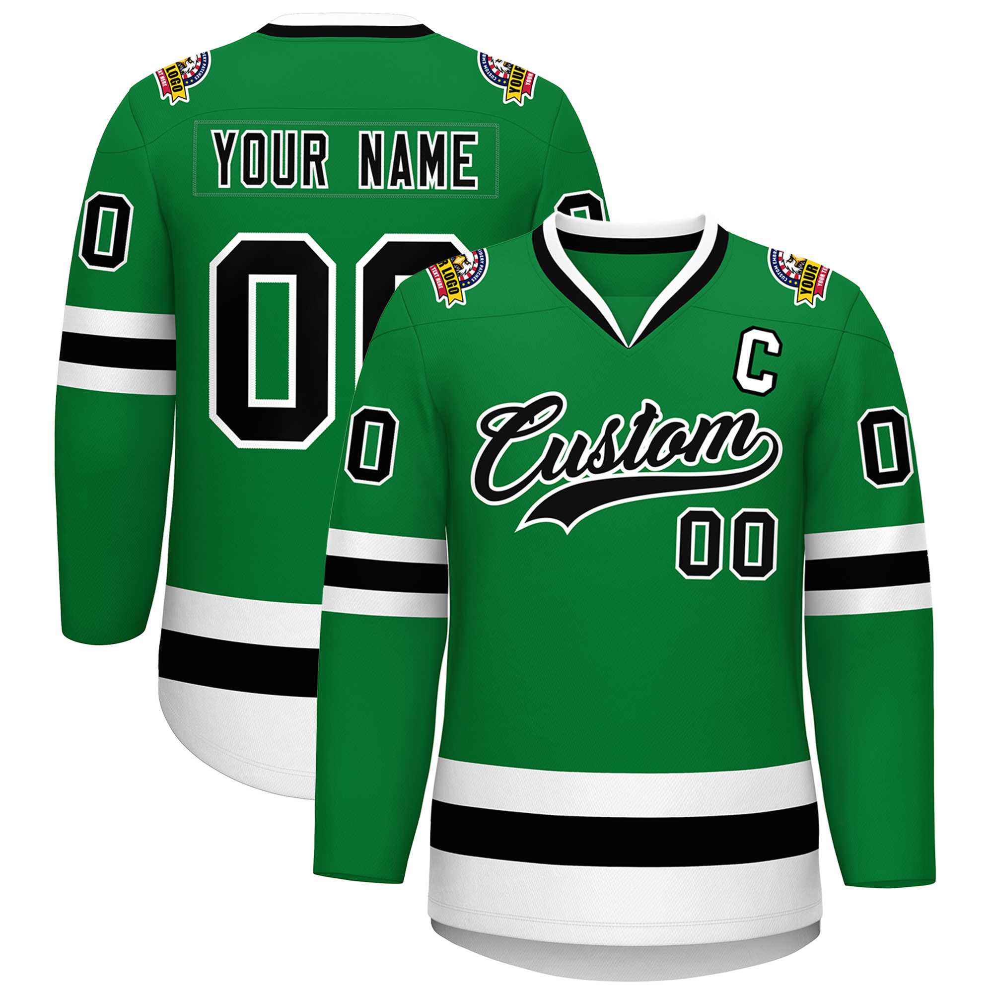 Custom Kelly Green Black-White Classic Style Hockey Jersey | KXKSHOP