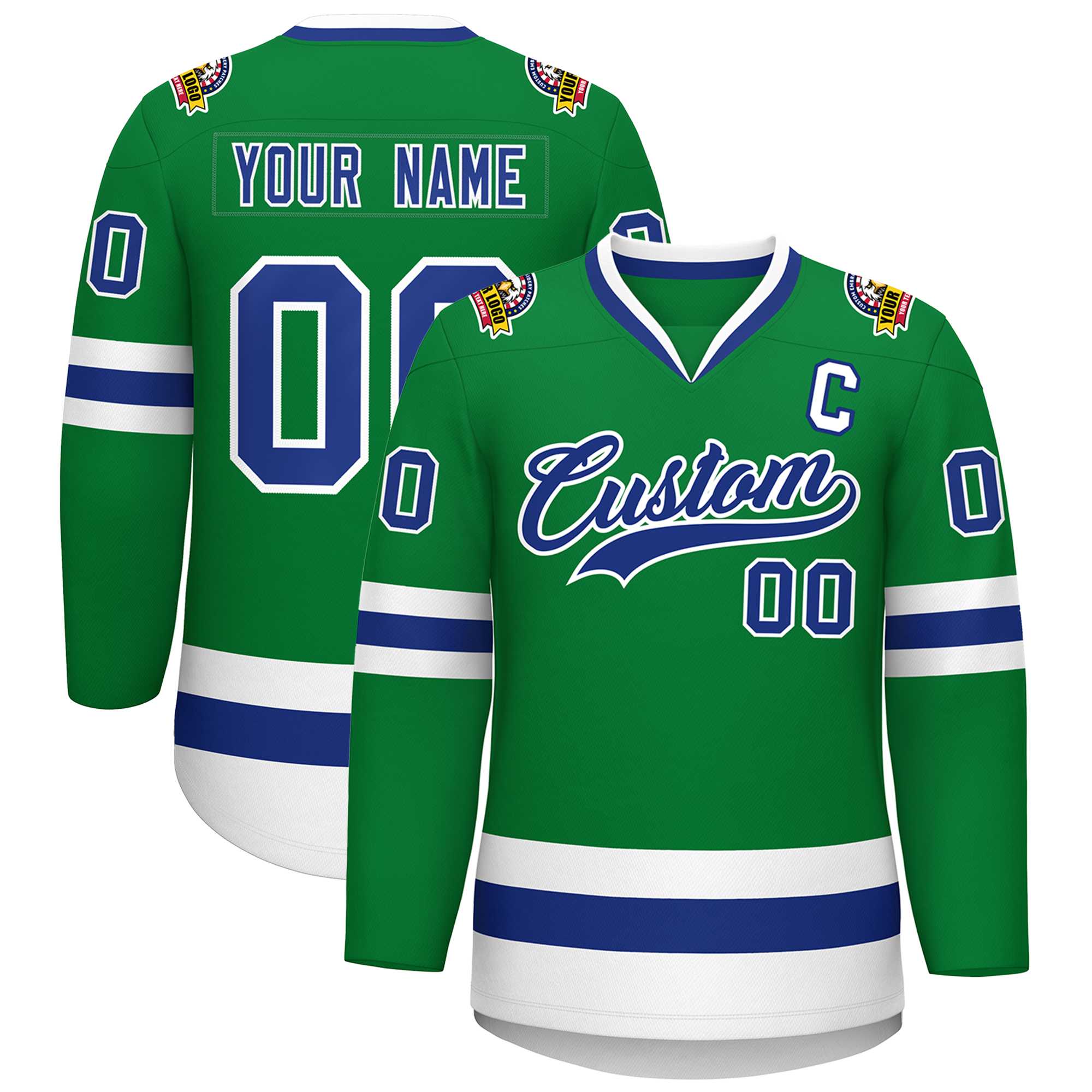Custom Kelly Green Royal-White Classic Style Hockey Jersey | KXKSHOP