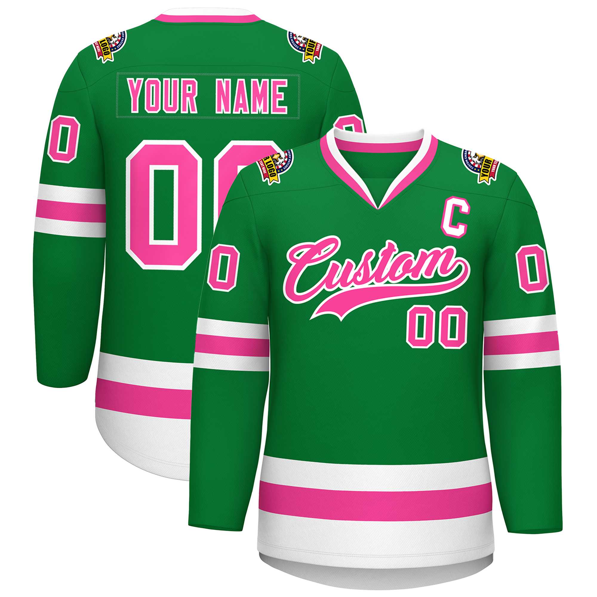Custom Kelly Green Pink-White Classic Style Hockey Jersey | KXKSHOP