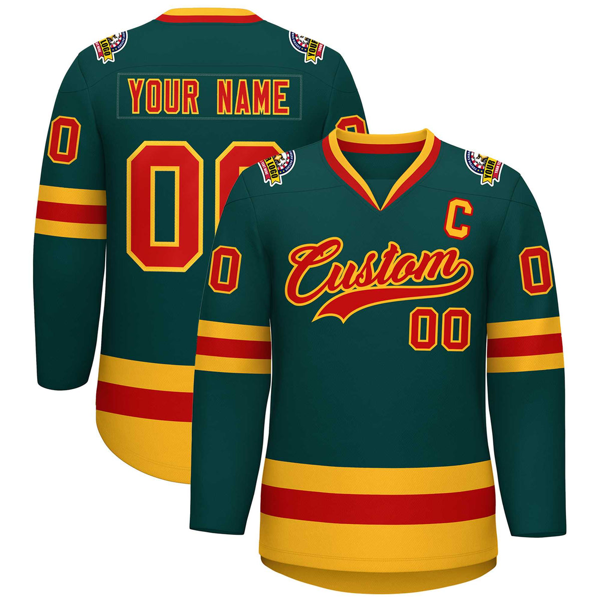 Custom Midnight Green Red-Gold Classic Style Hockey Jersey | KXKSHOP