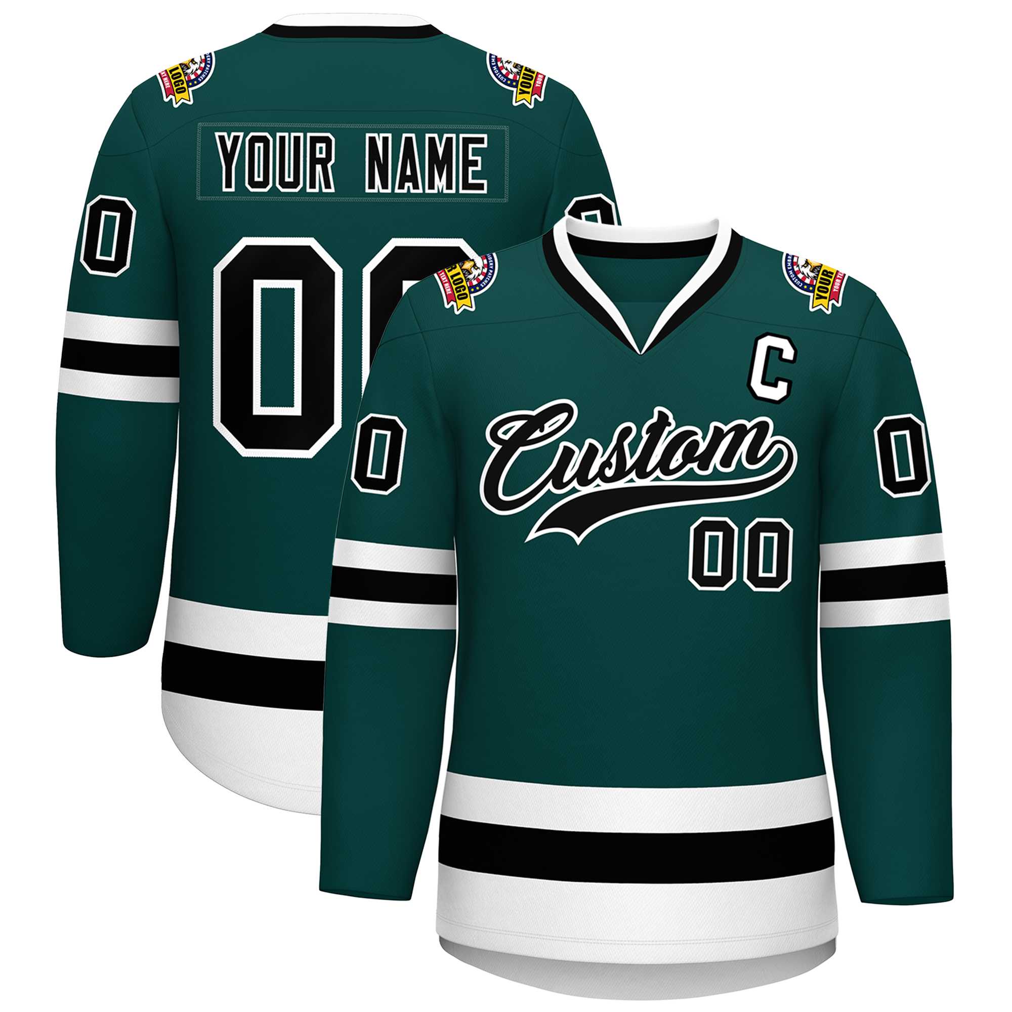 Custom Midnight Green Black-White Classic Style Hockey Jersey | KXKSHOP