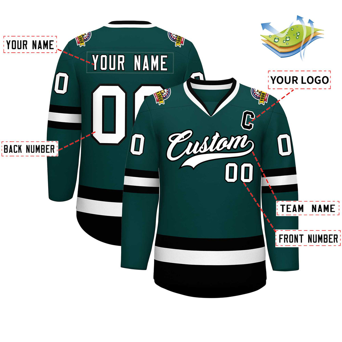 Custom Midnight Green White-Black Classic Style Hockey Jersey | KXKSHOP