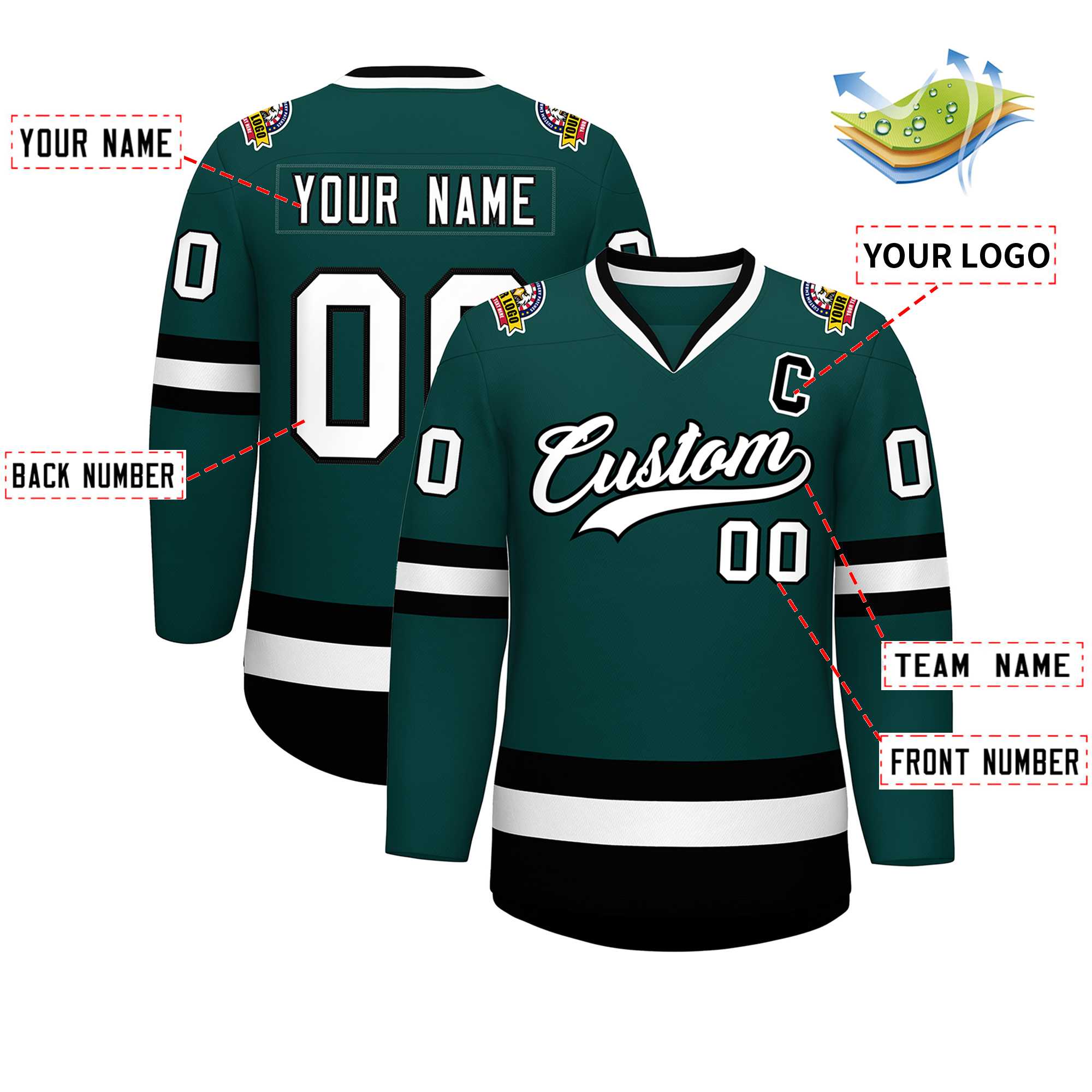 Custom Midnight Green White-Black Classic Style Hockey Jersey | KXKSHOP